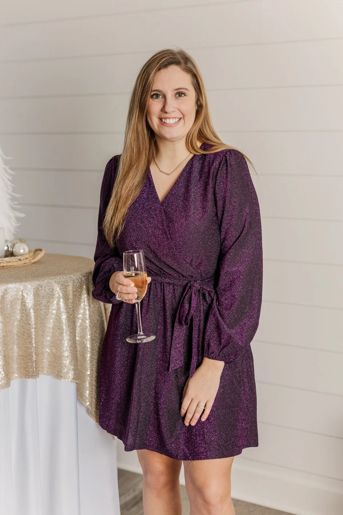 One Last Dance Long Sleeve Dress- Magenta