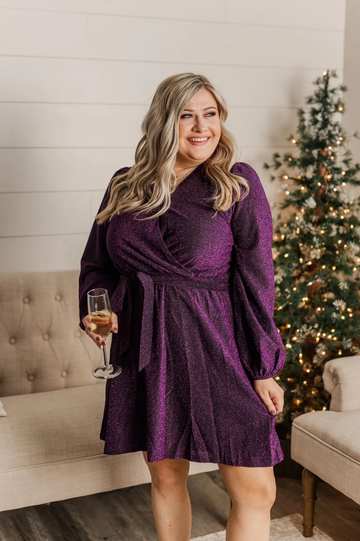 One Last Dance Long Sleeve Dress- Magenta