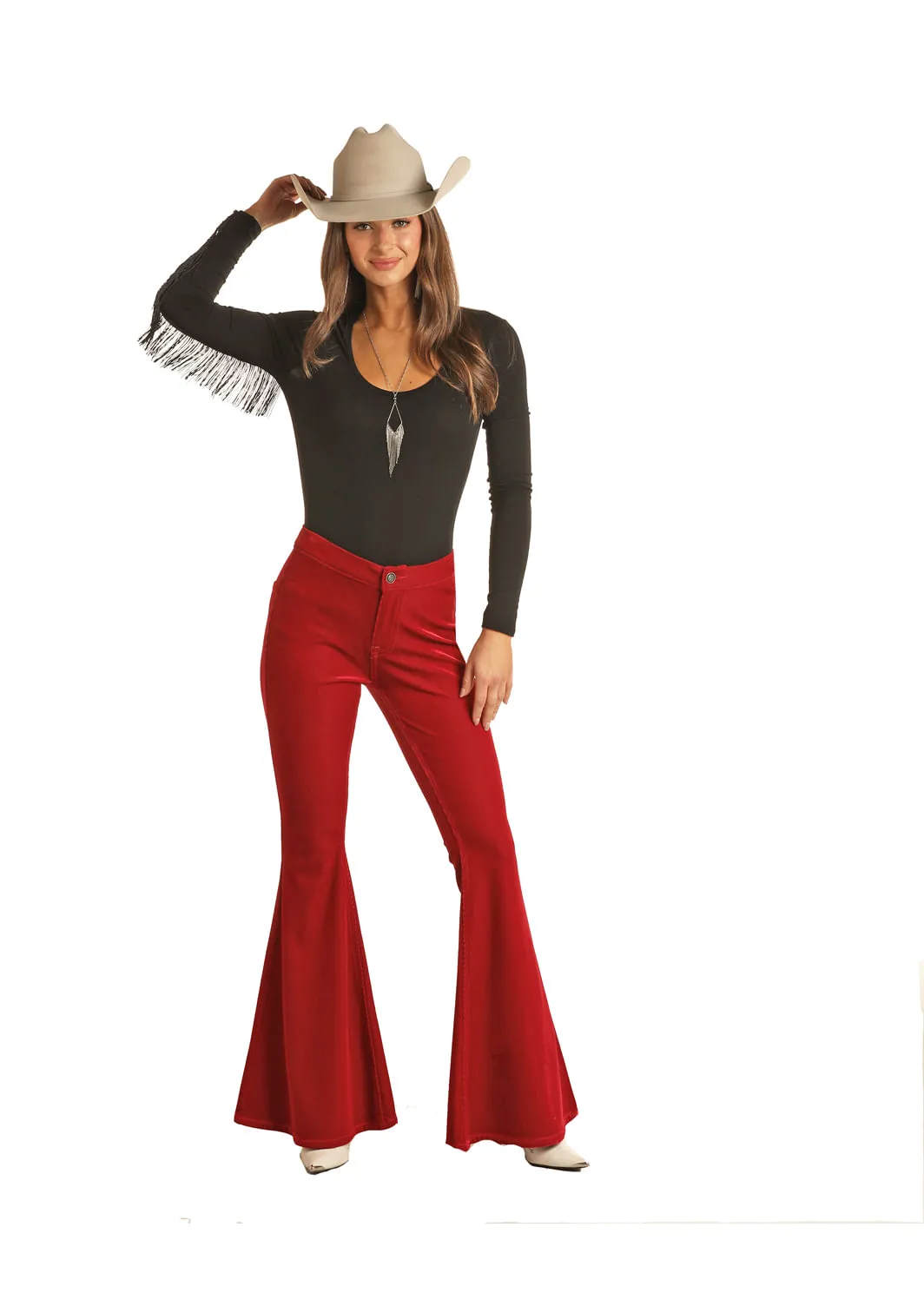 Panhandle Slim Womens Red Corduroy Bell Bottom Jeans