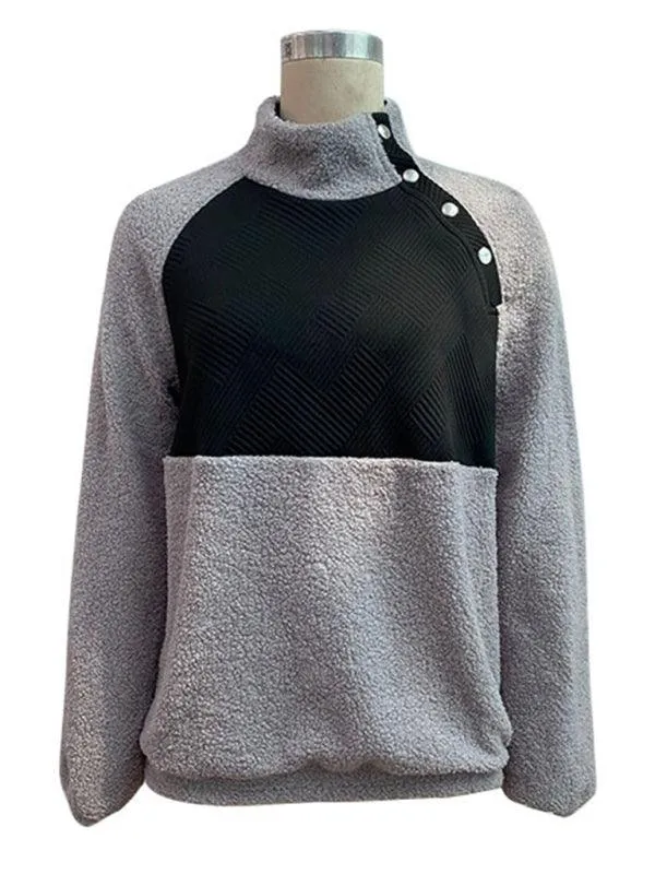 Patchwork Turtleneck Women Sweatshirt