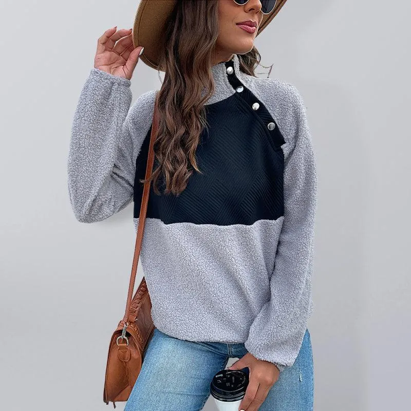 Patchwork Turtleneck Women Sweatshirt