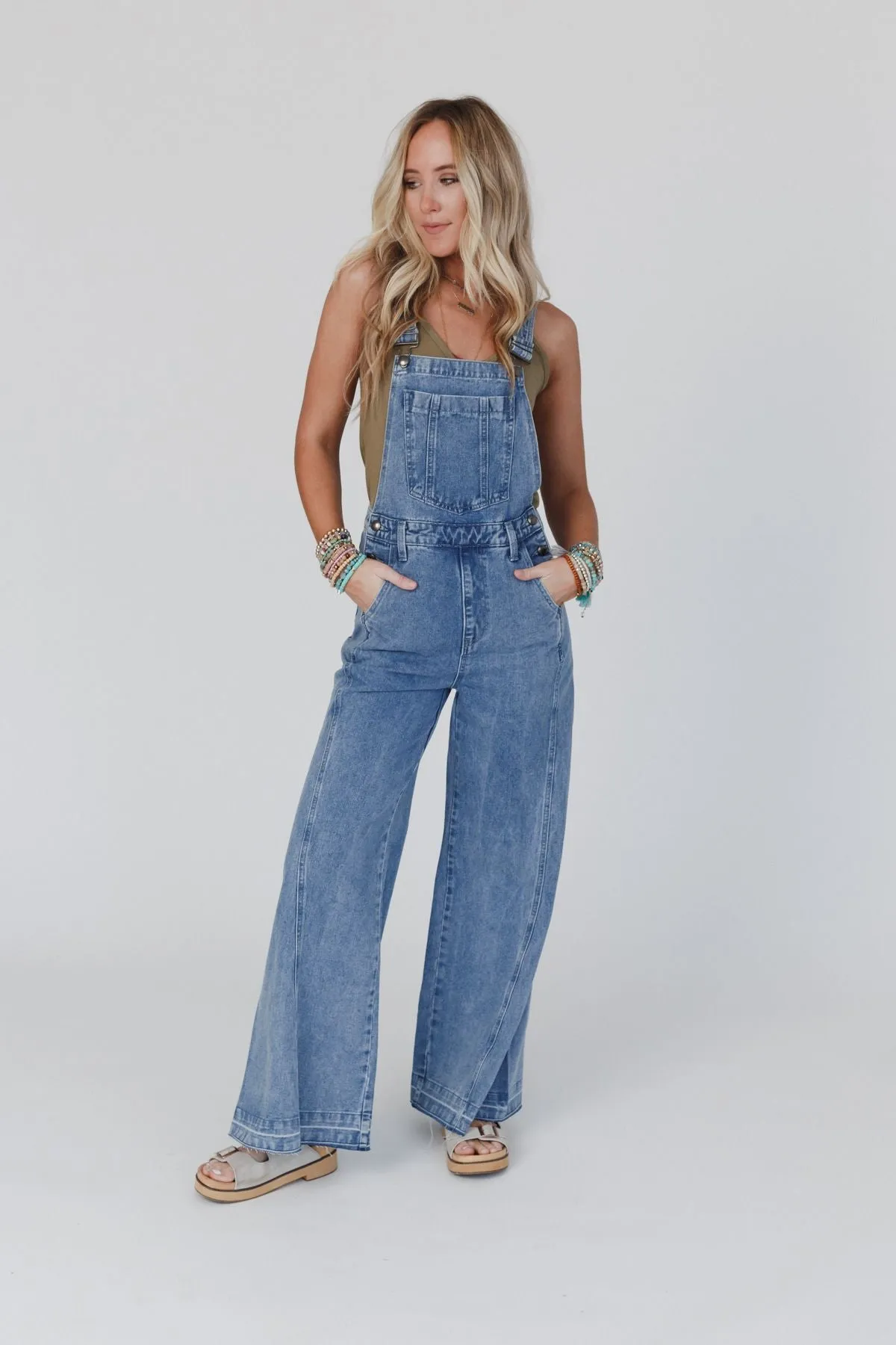 Perfect Throwback Wide Leg Overalls - Light Denim