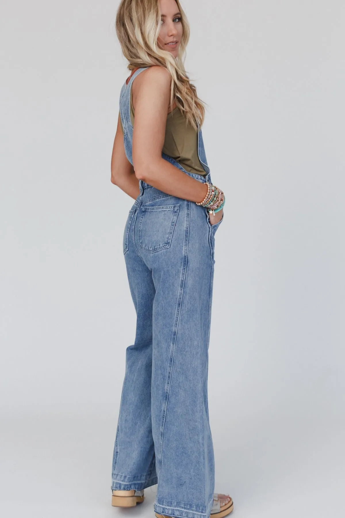 Perfect Throwback Wide Leg Overalls - Light Denim