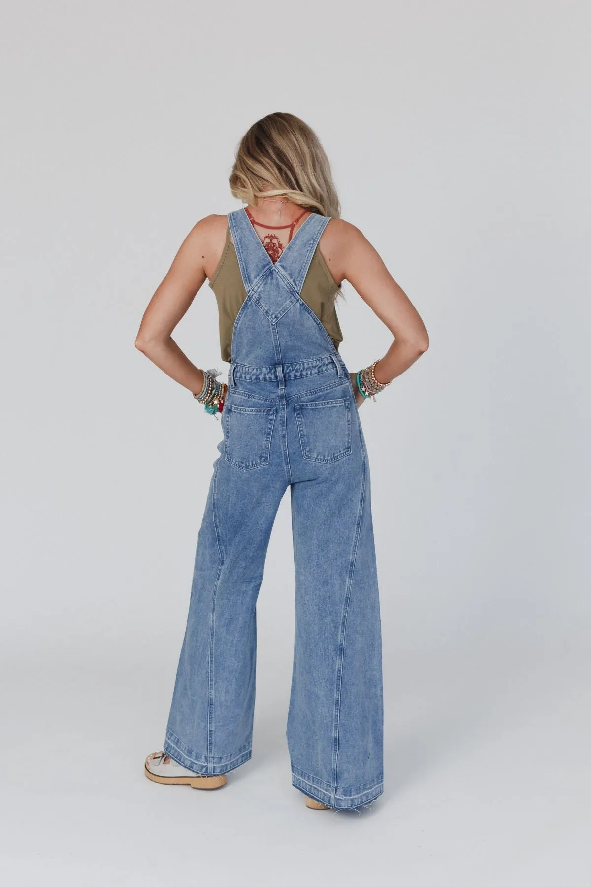 Perfect Throwback Wide Leg Overalls - Light Denim