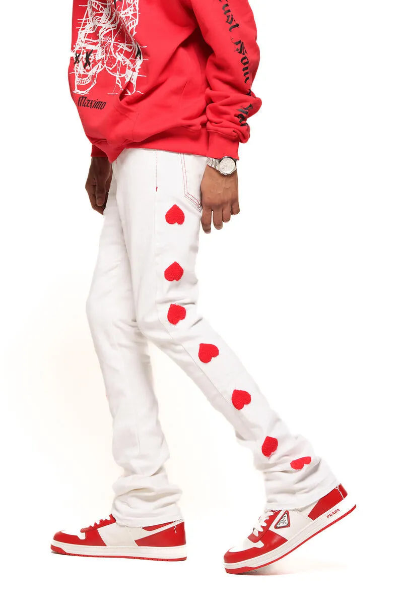 Pheelings HEART BREAK OF SUCCESS FLARE STACK DENIM (WHITE/RED)