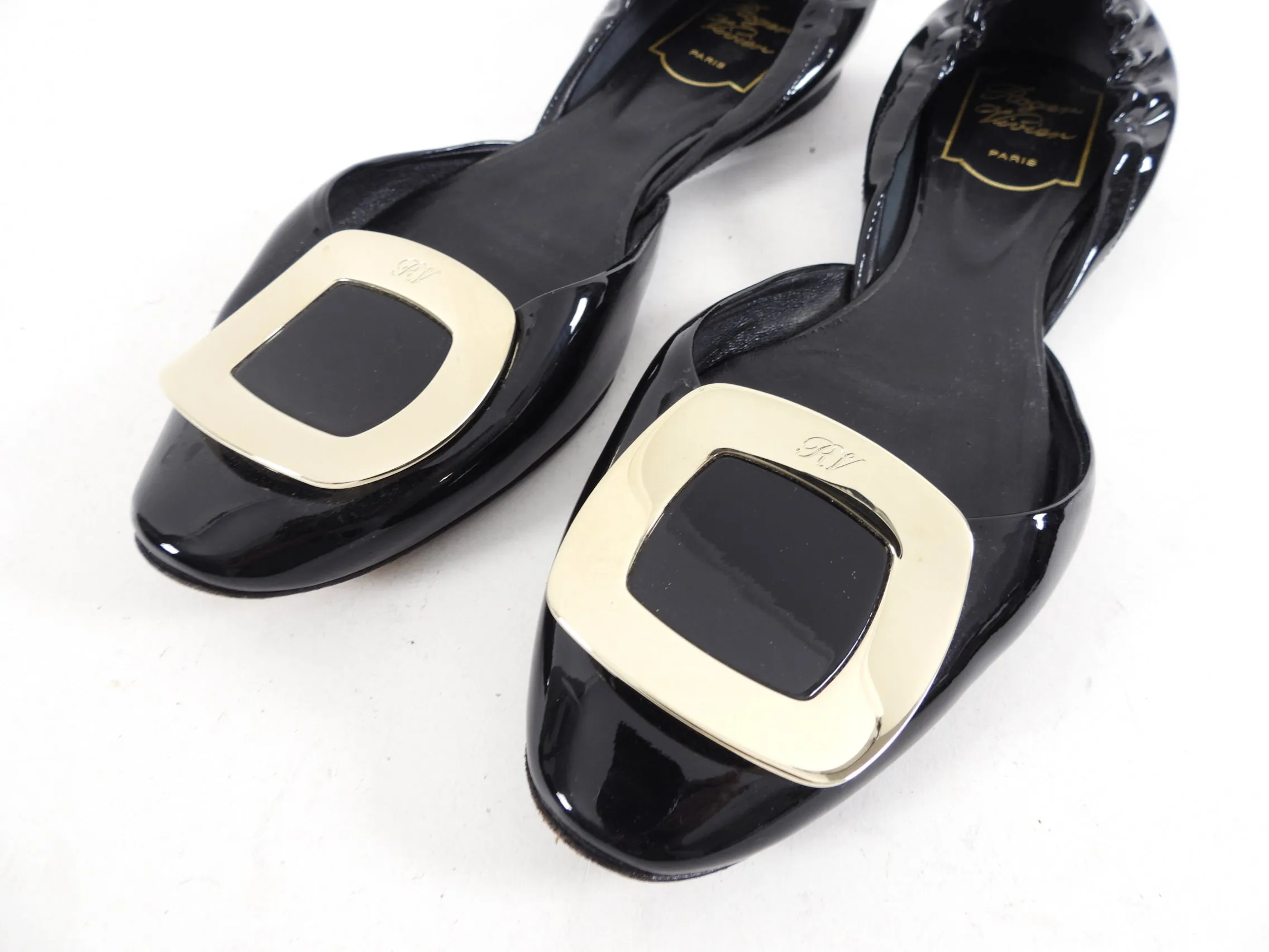 Roger Vivier Black Patent Chips Flat Shoes - USA 7.5