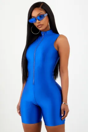 Royal Blue Athletic Zip Up Unitard