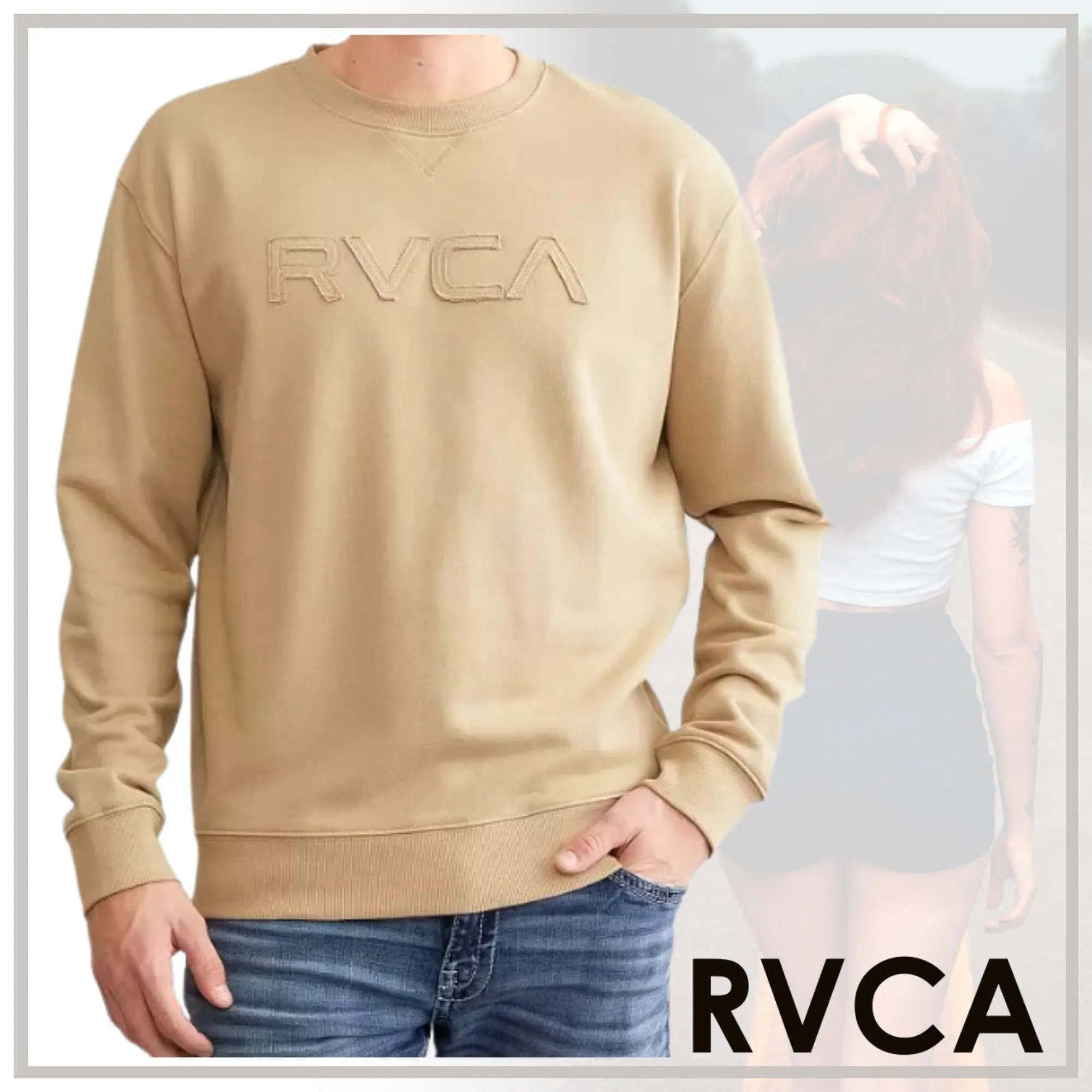 RVCA  |Crew Neck Unisex Street Style Long Sleeves Plain Cotton