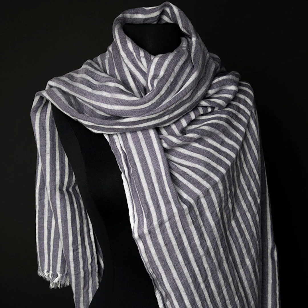 Scarf, Indigo & Light Grey Stripes, Pure Linen