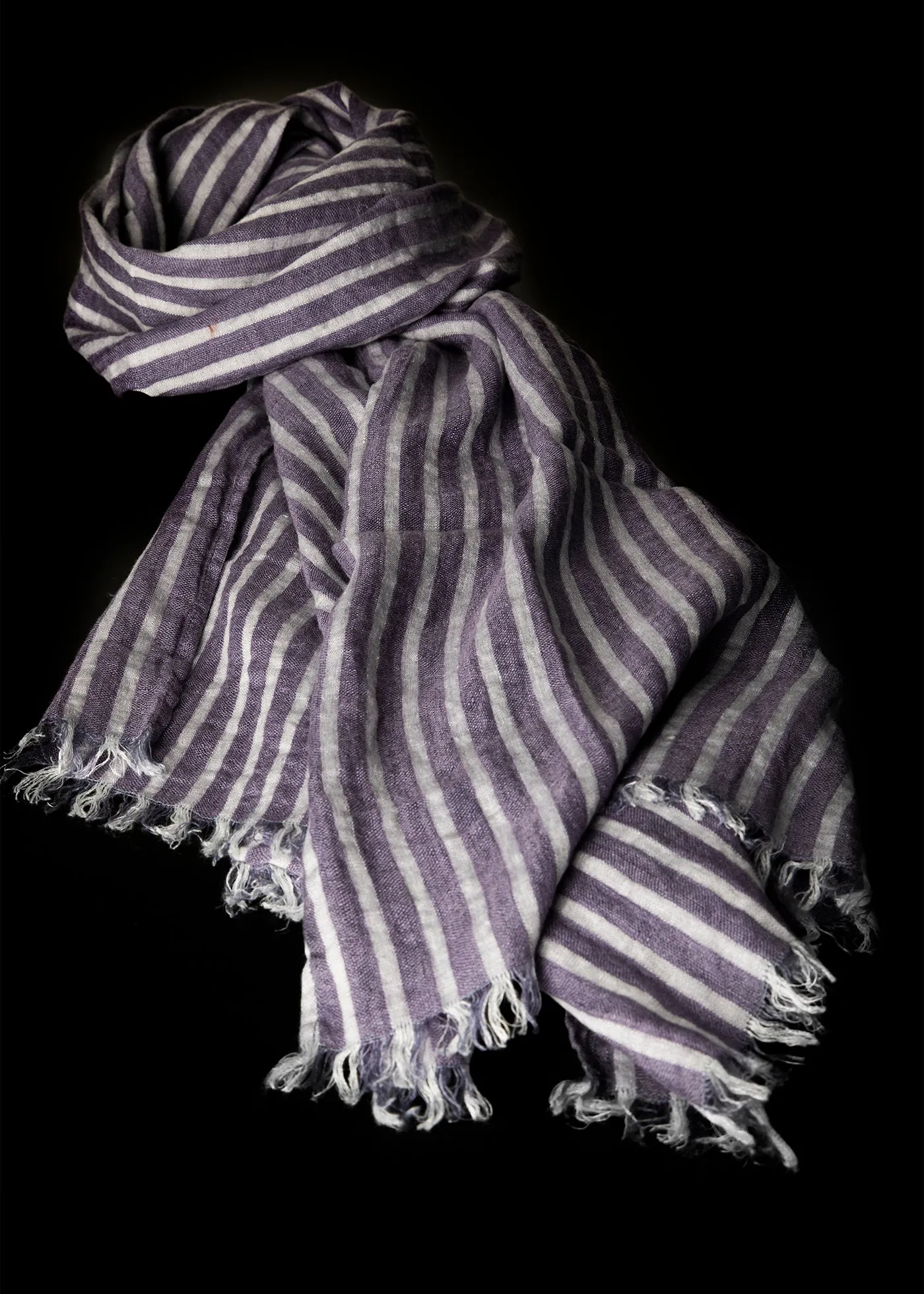 Scarf, Indigo & Light Grey Stripes, Pure Linen