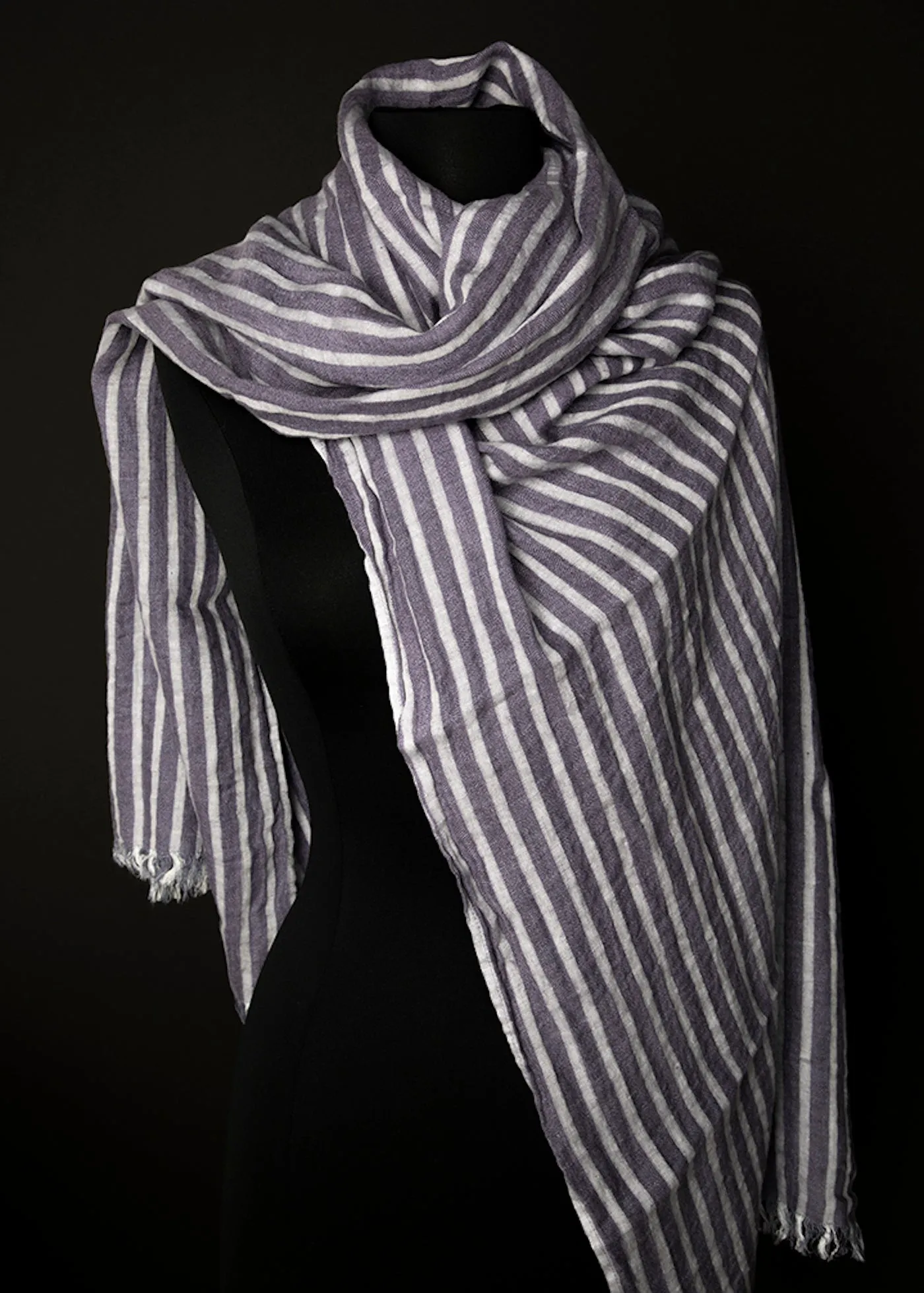 Scarf, Indigo & Light Grey Stripes, Pure Linen