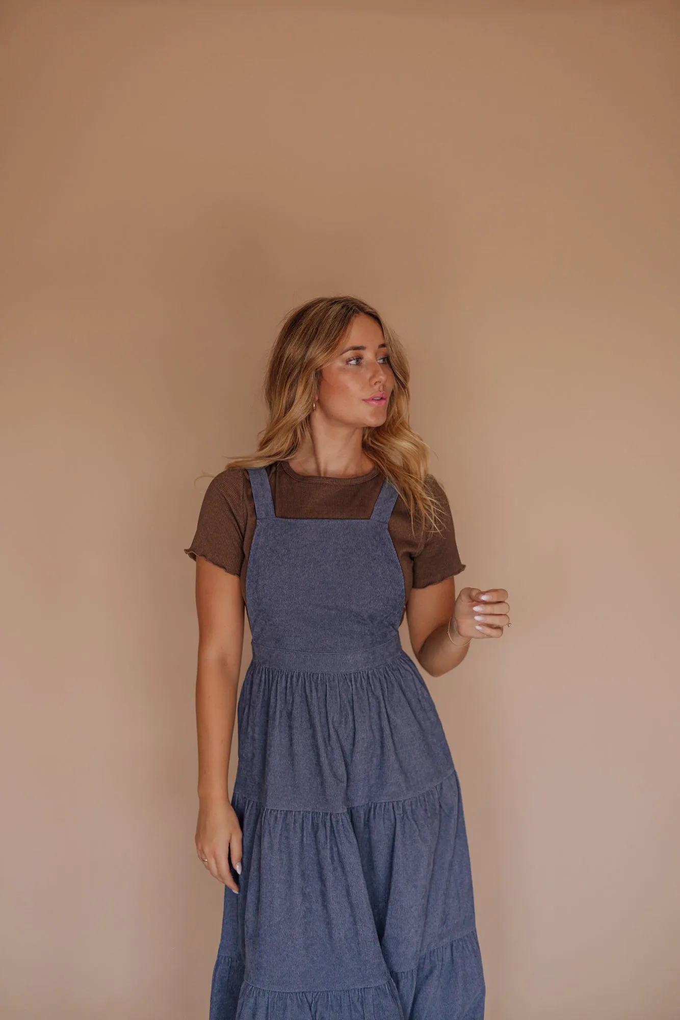 Shay Overall Dress in Denim Blue