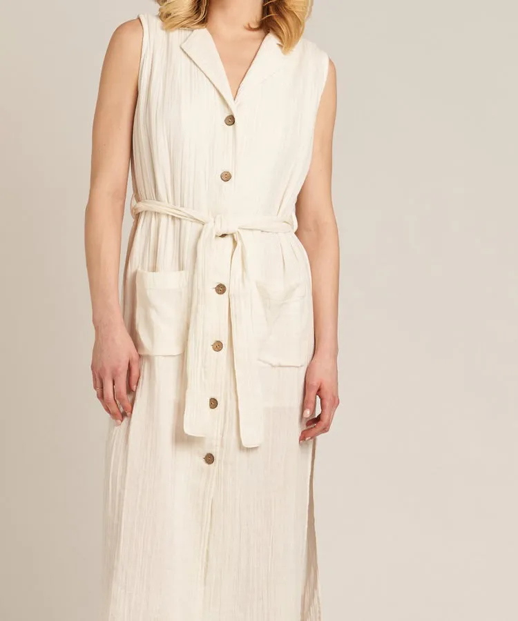 Sleeveless Button Down Dress - Off White