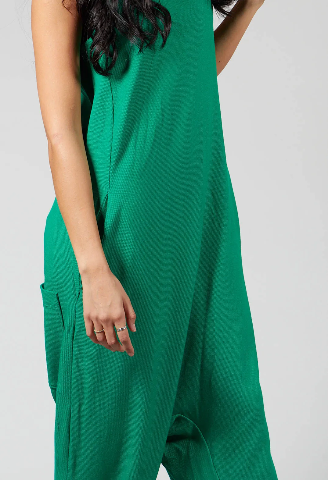 Sleeveless Overalls with V Neck Back in Green