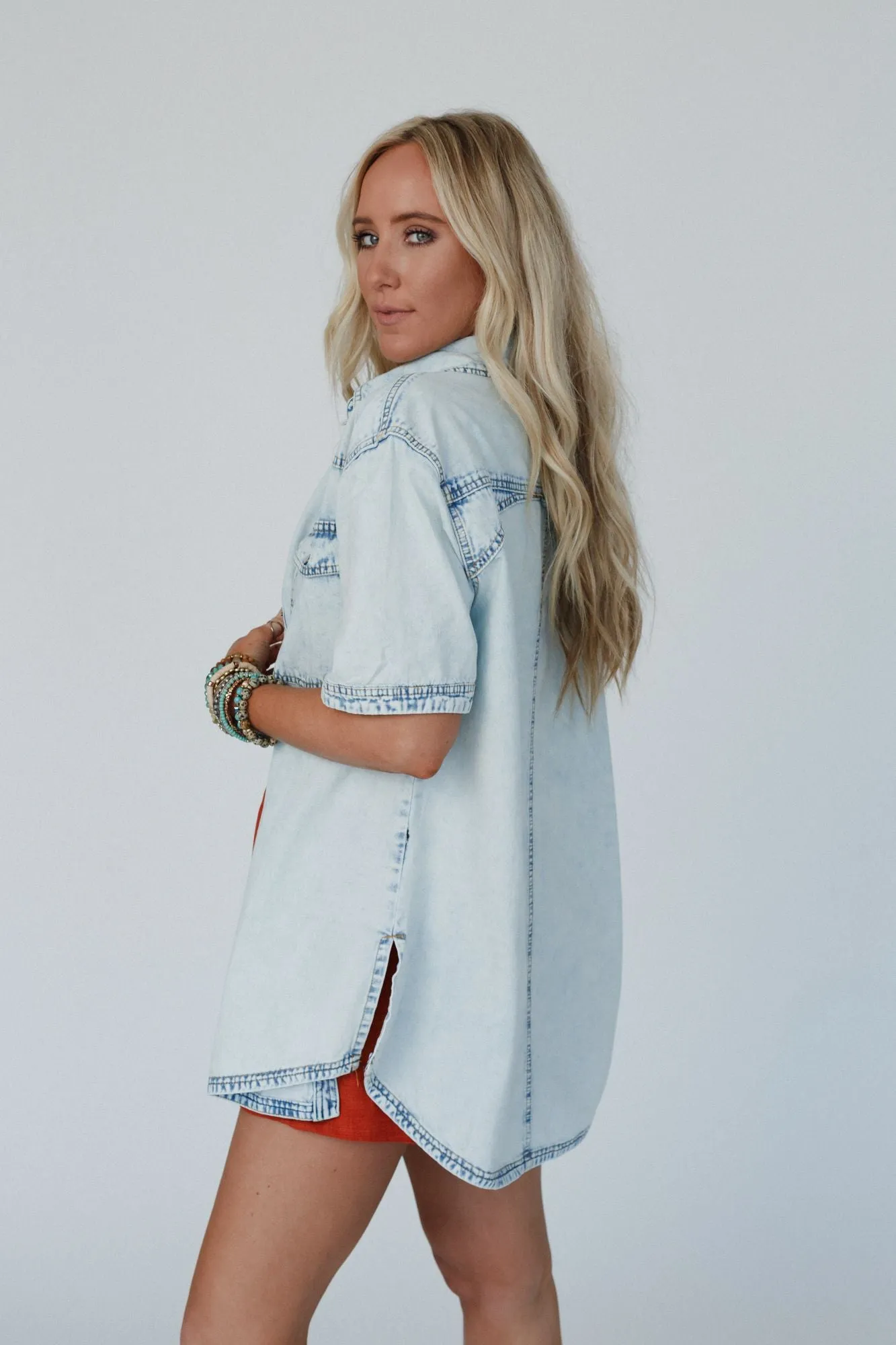 Snap Decisions Button Down Top - Denim