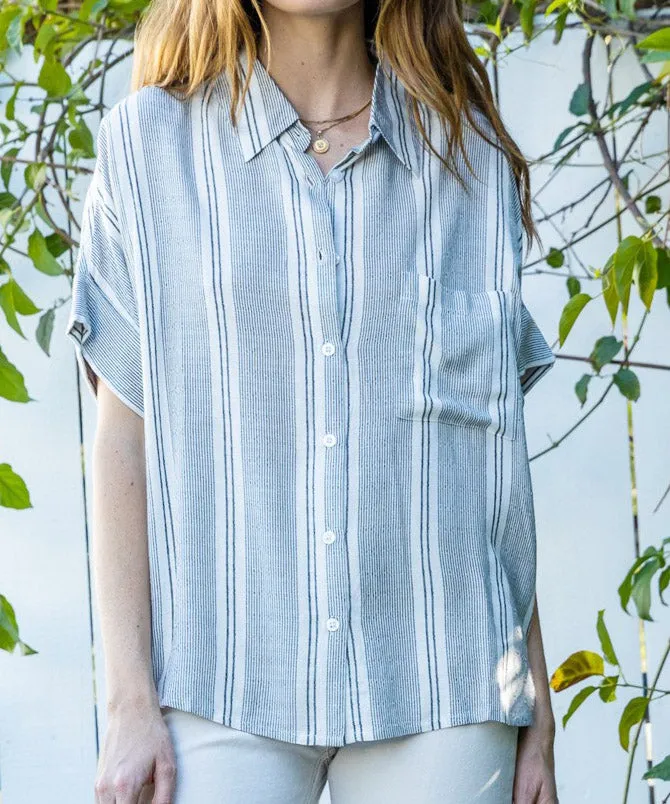 Striped Button Down Blouse - Ivory/Black