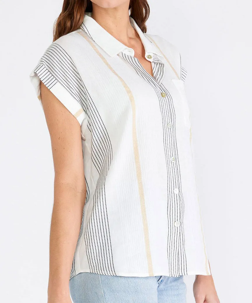 Striped Button Down Shirt - White/Gold