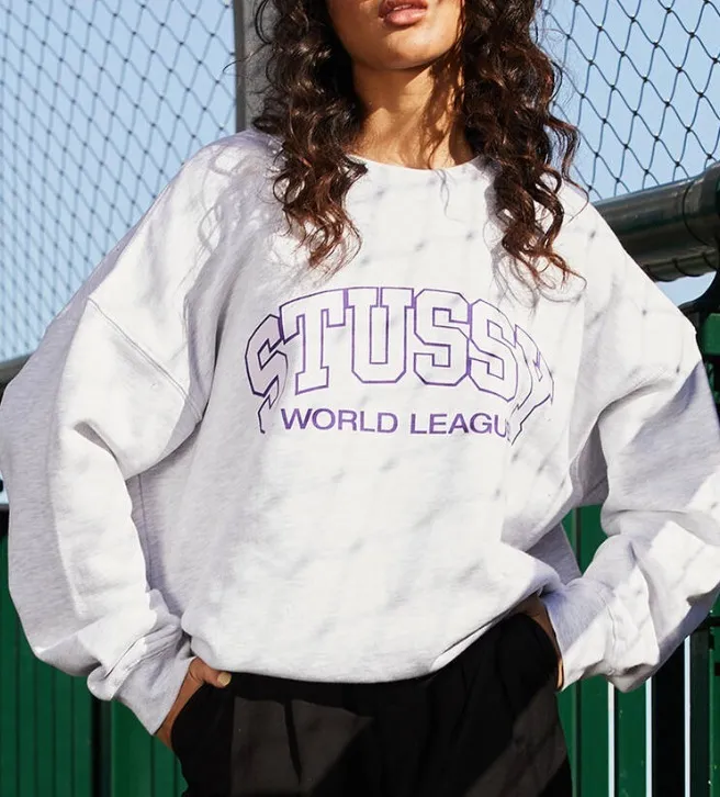 STUSSY  |Crew Neck Street Style Long Sleeves Cotton Oversized Logo