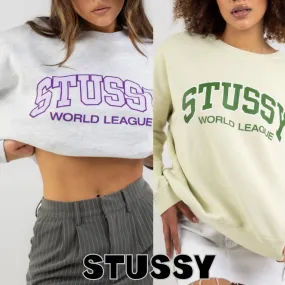 STUSSY  |Crew Neck Street Style Long Sleeves Cotton Oversized Logo