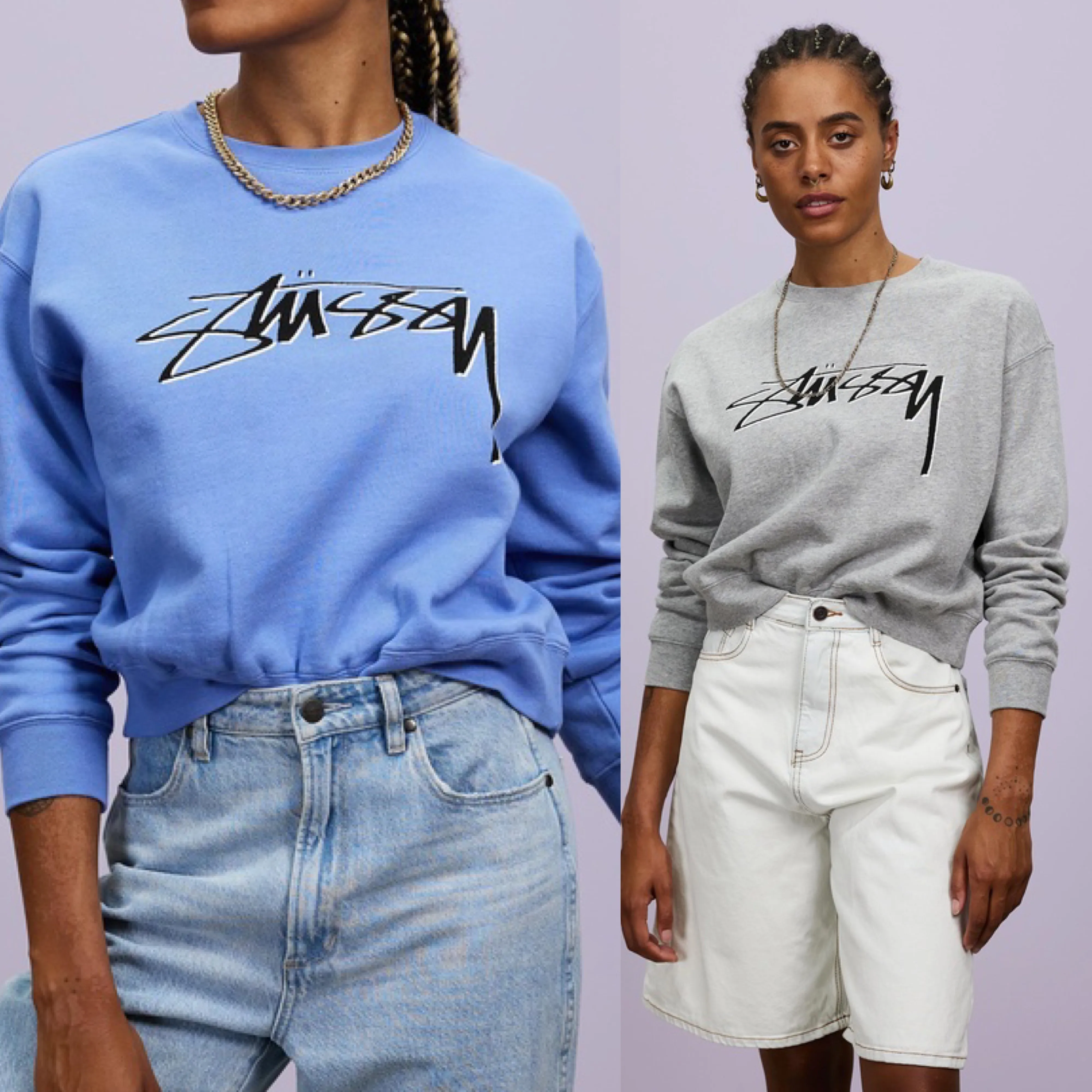 STUSSY  |Crew Neck Street Style Long Sleeves Plain Cotton Medium Logo