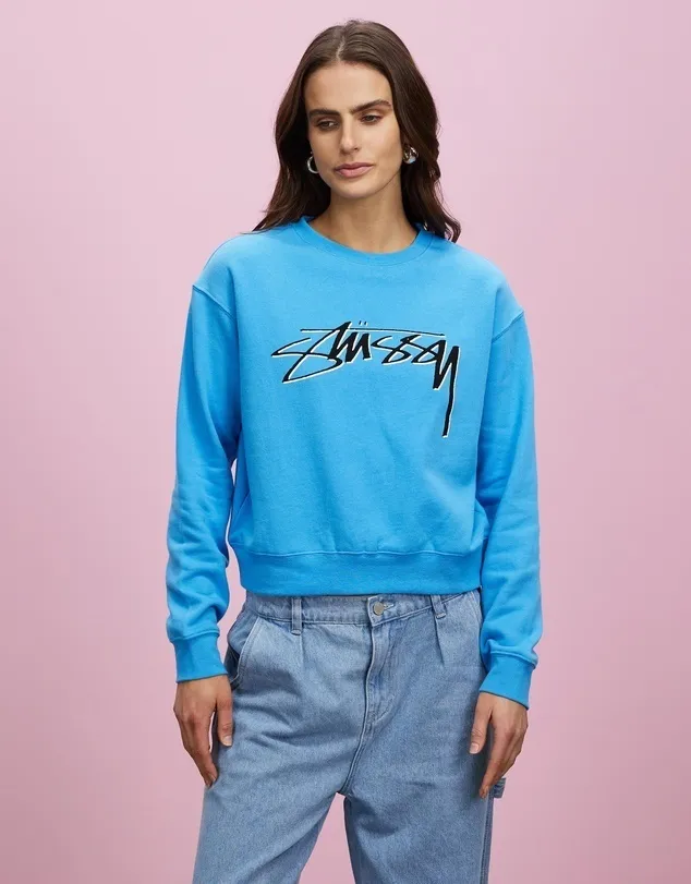 STUSSY  |Crew Neck Street Style Long Sleeves Plain Cotton Medium Logo