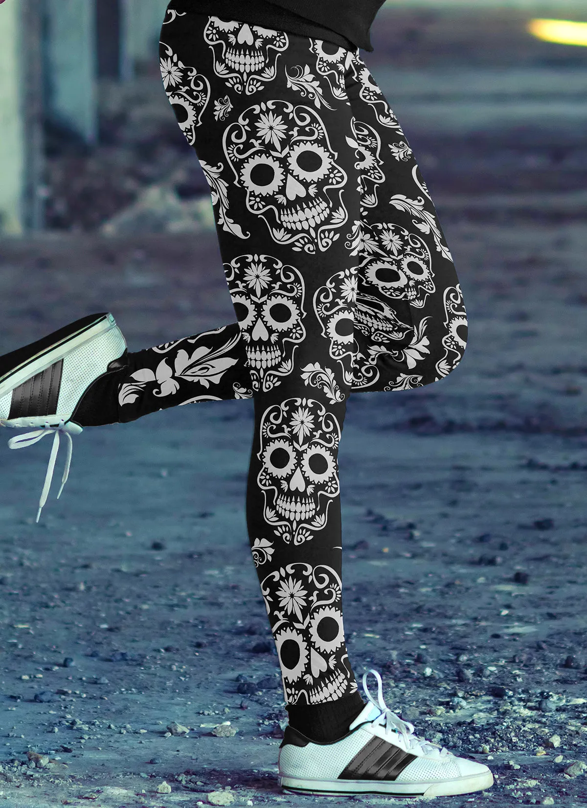 Sugar Skull Leggings Black and White