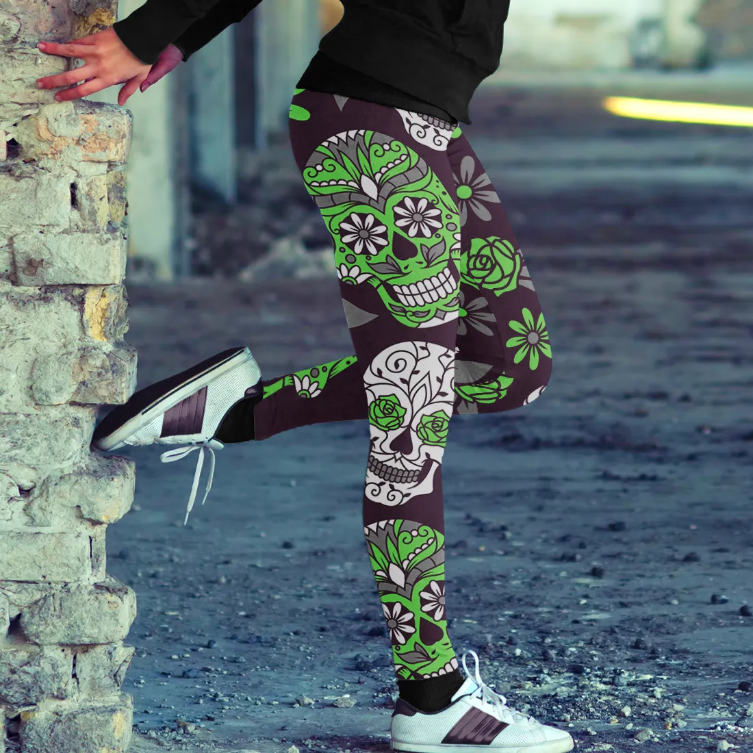 Sugar Skull Leggings Green and Purple