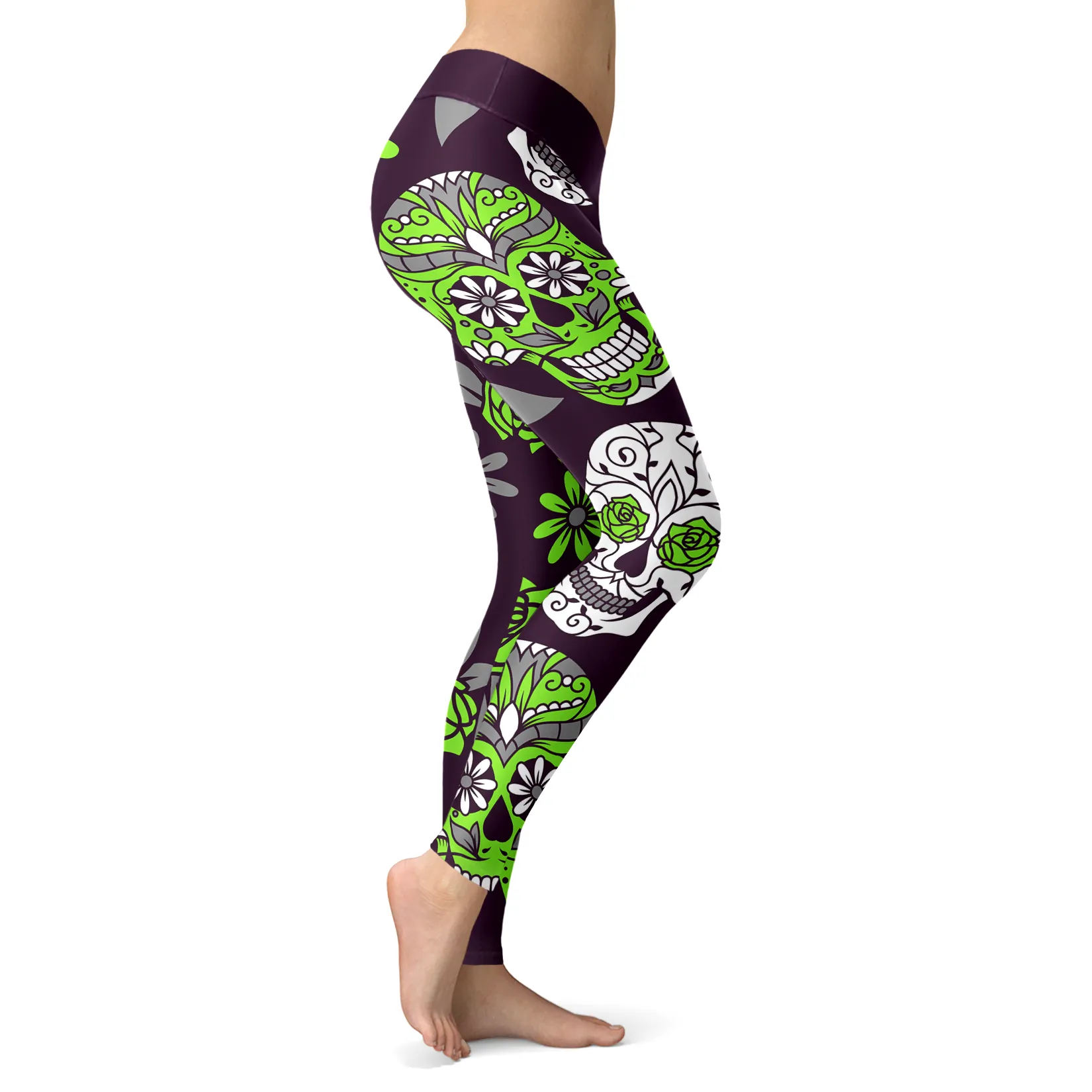 Sugar Skull Leggings Green and Purple