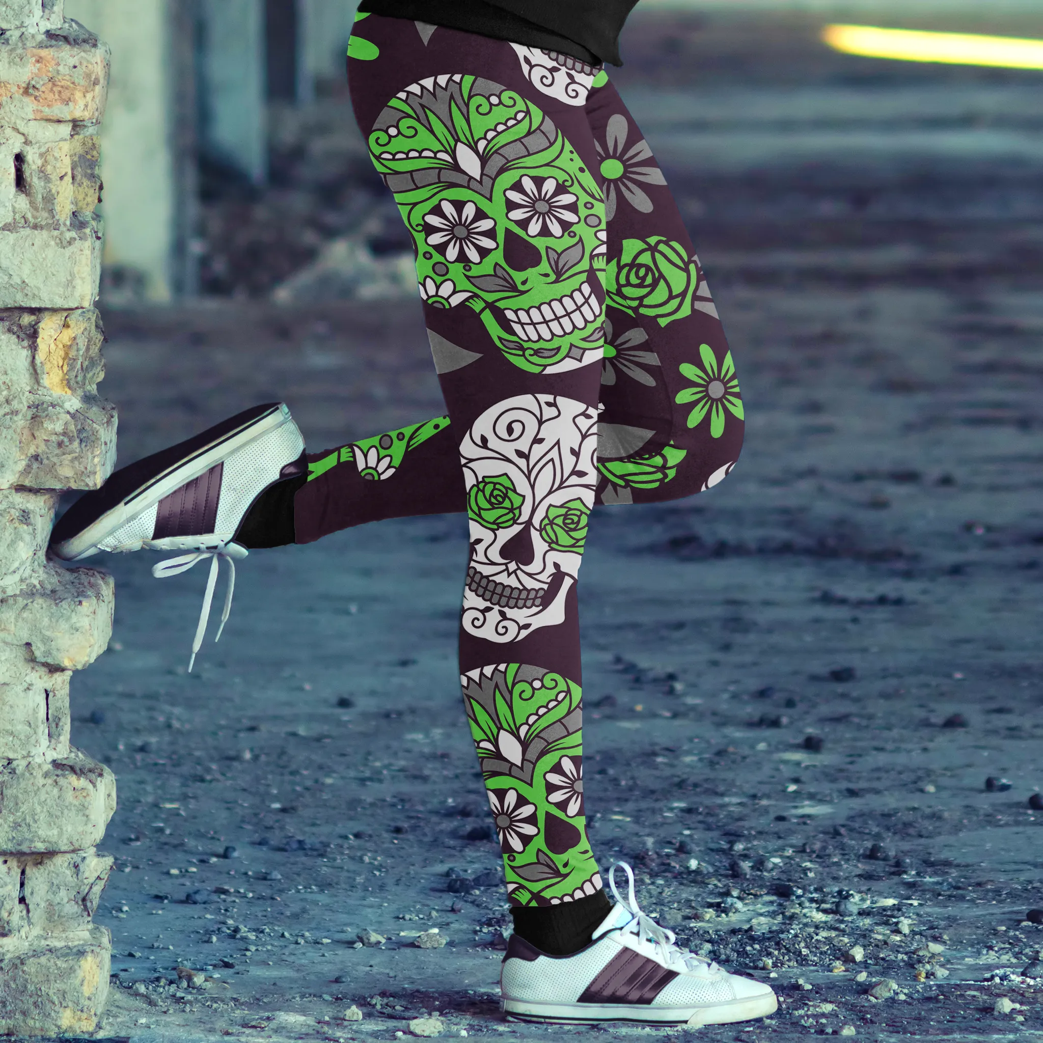 Sugar Skull Leggings Green and Purple