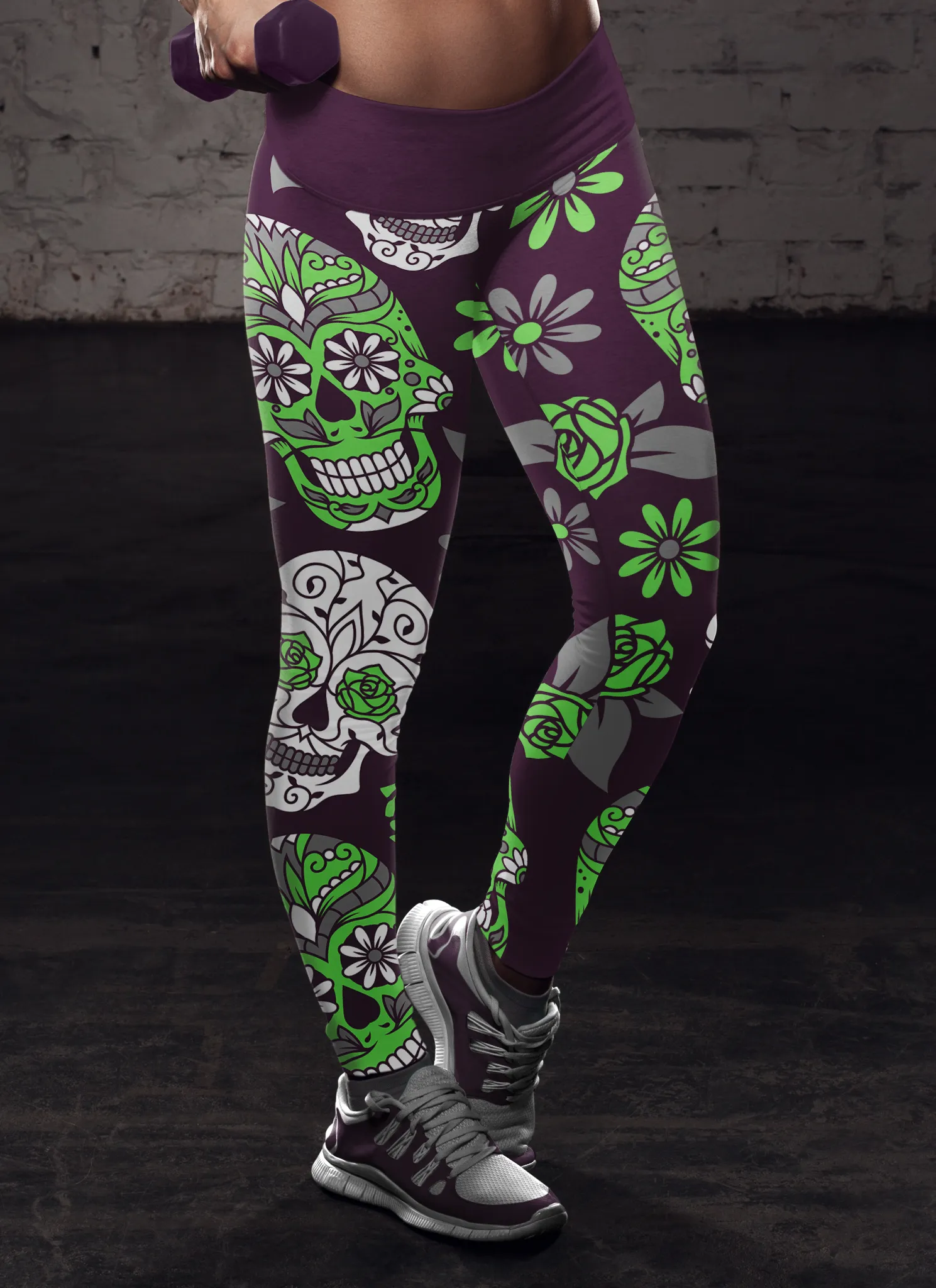 Sugar Skull Leggings Green and Purple