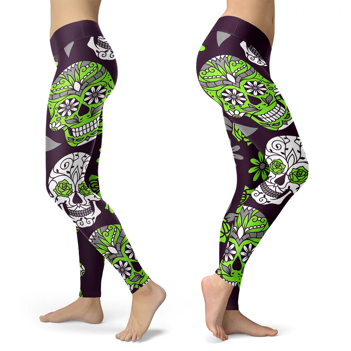 Sugar Skull Leggings Green and Purple