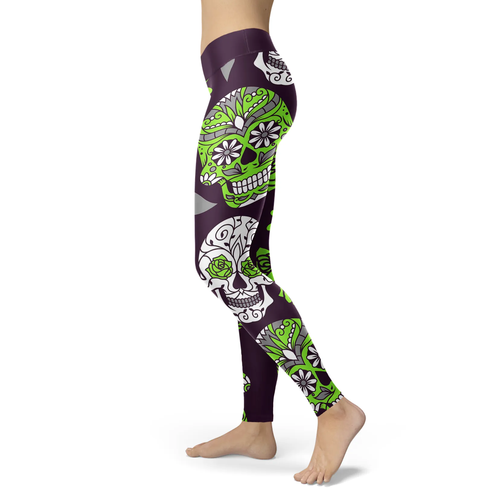 Sugar Skull Leggings Green and Purple