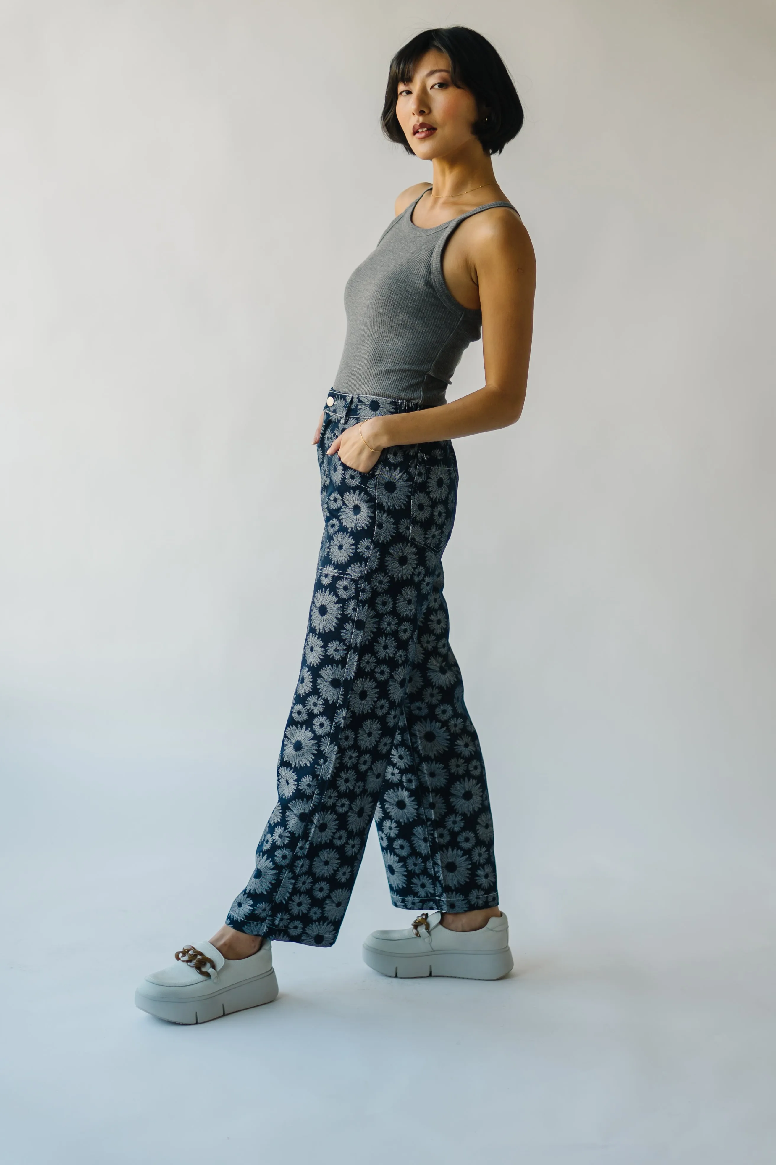 The Delano Denim Pant in Navy Floral