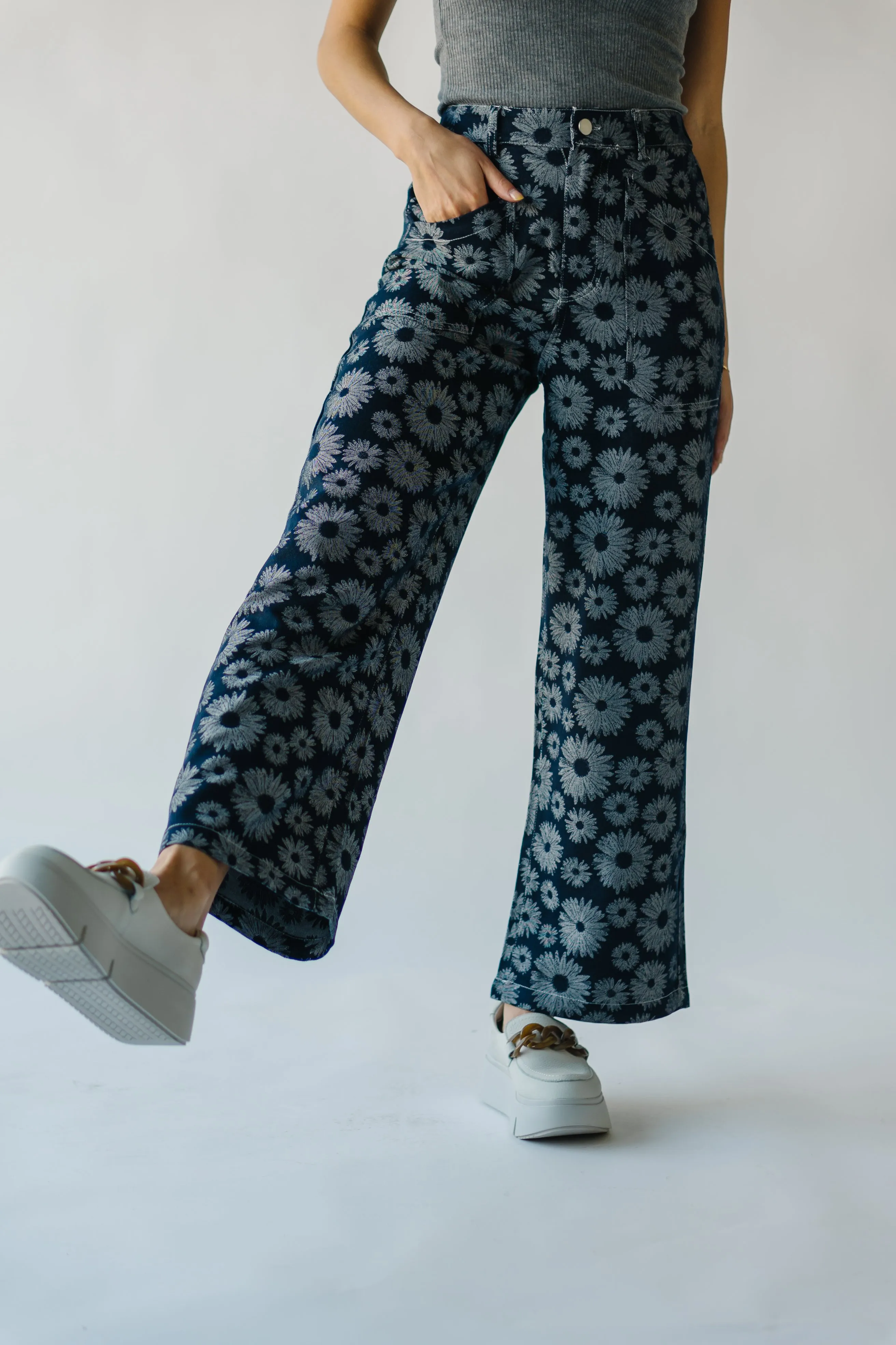 The Delano Denim Pant in Navy Floral