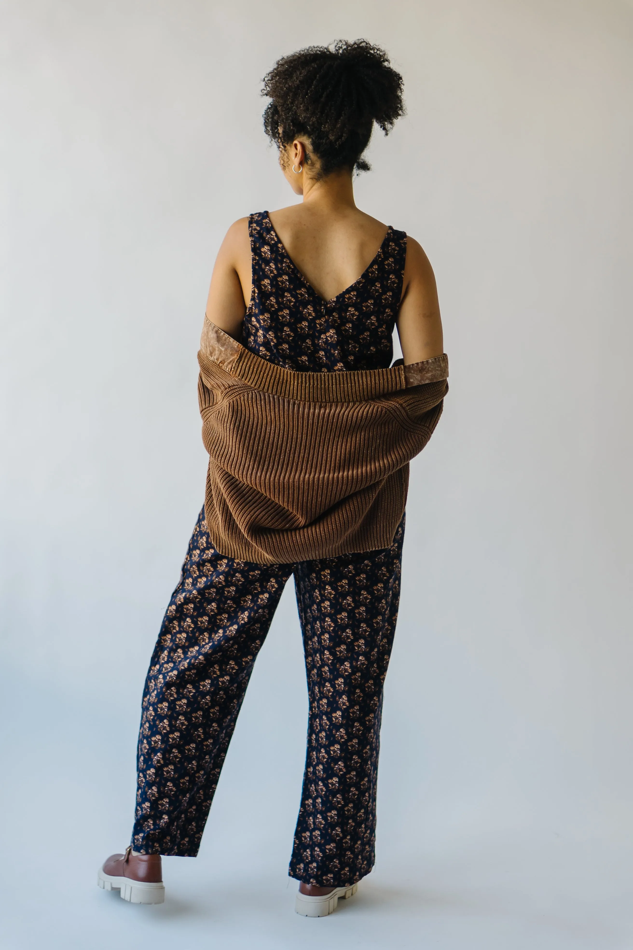 The Elmury V-Neck Jumpsuit in Navy Corduroy