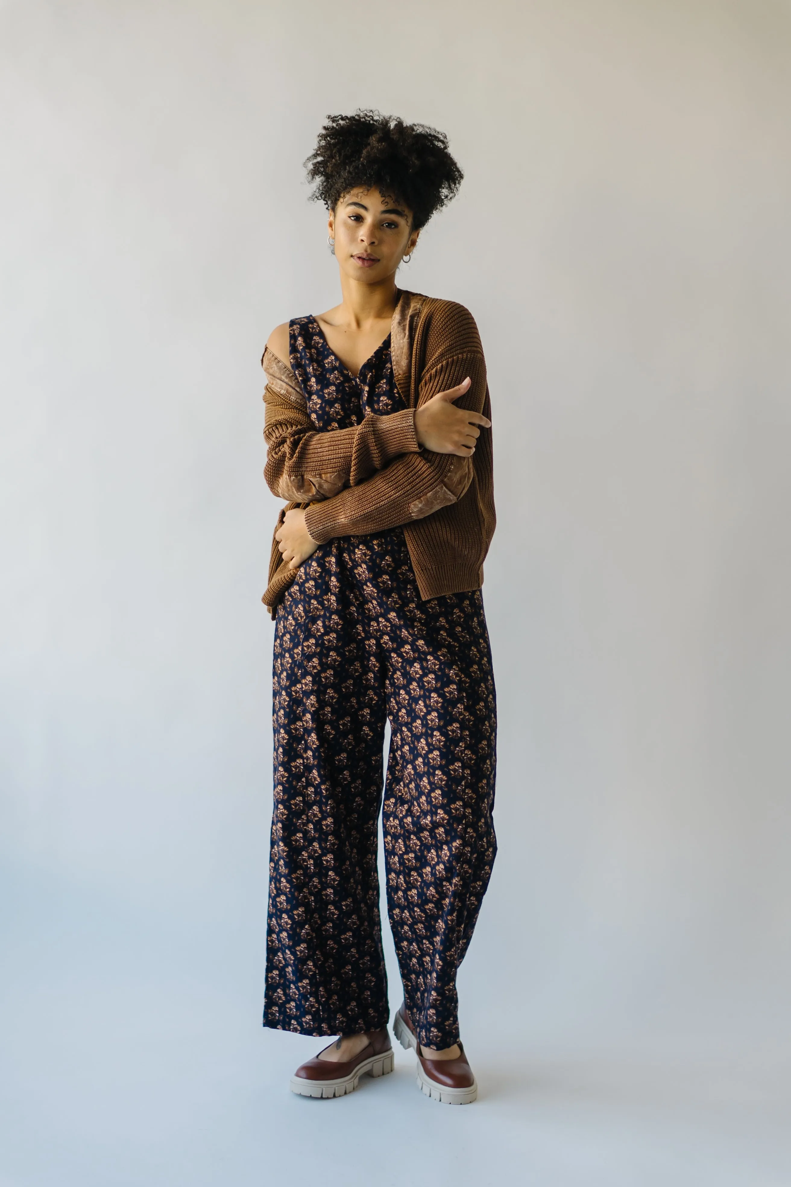 The Elmury V-Neck Jumpsuit in Navy Corduroy