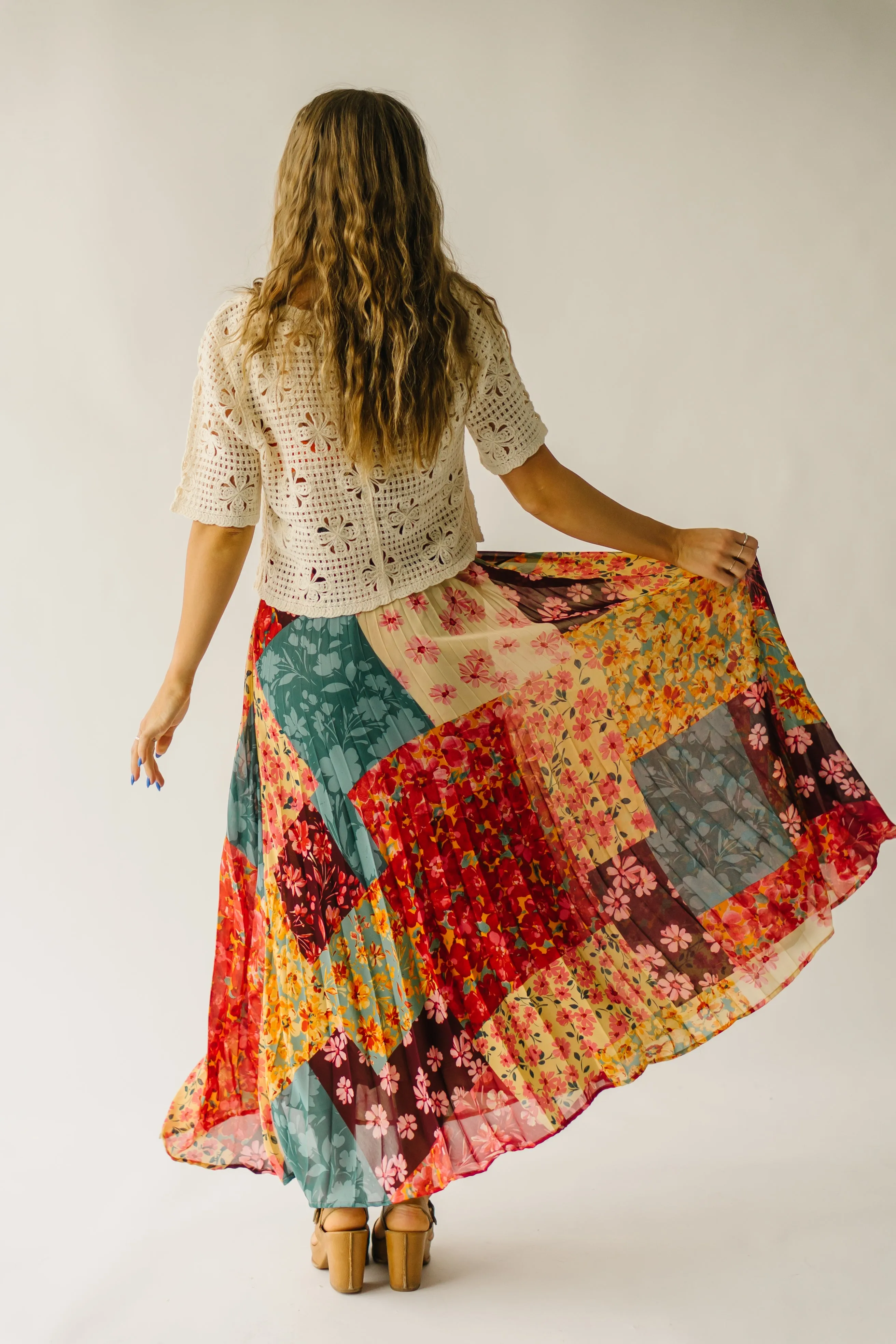 The Hanover Pleated Midi Skirt in Rococo Garden