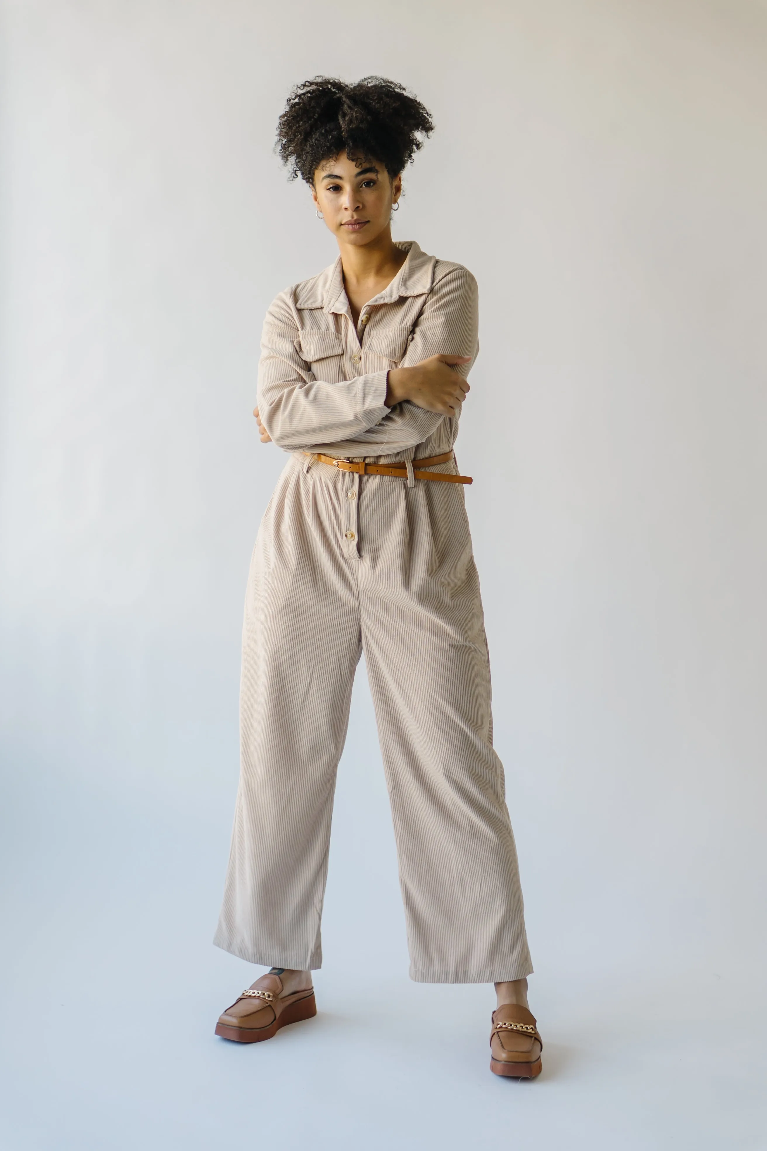 The Punla Corduroy Wide Leg Jumpsuit in Oatmeal