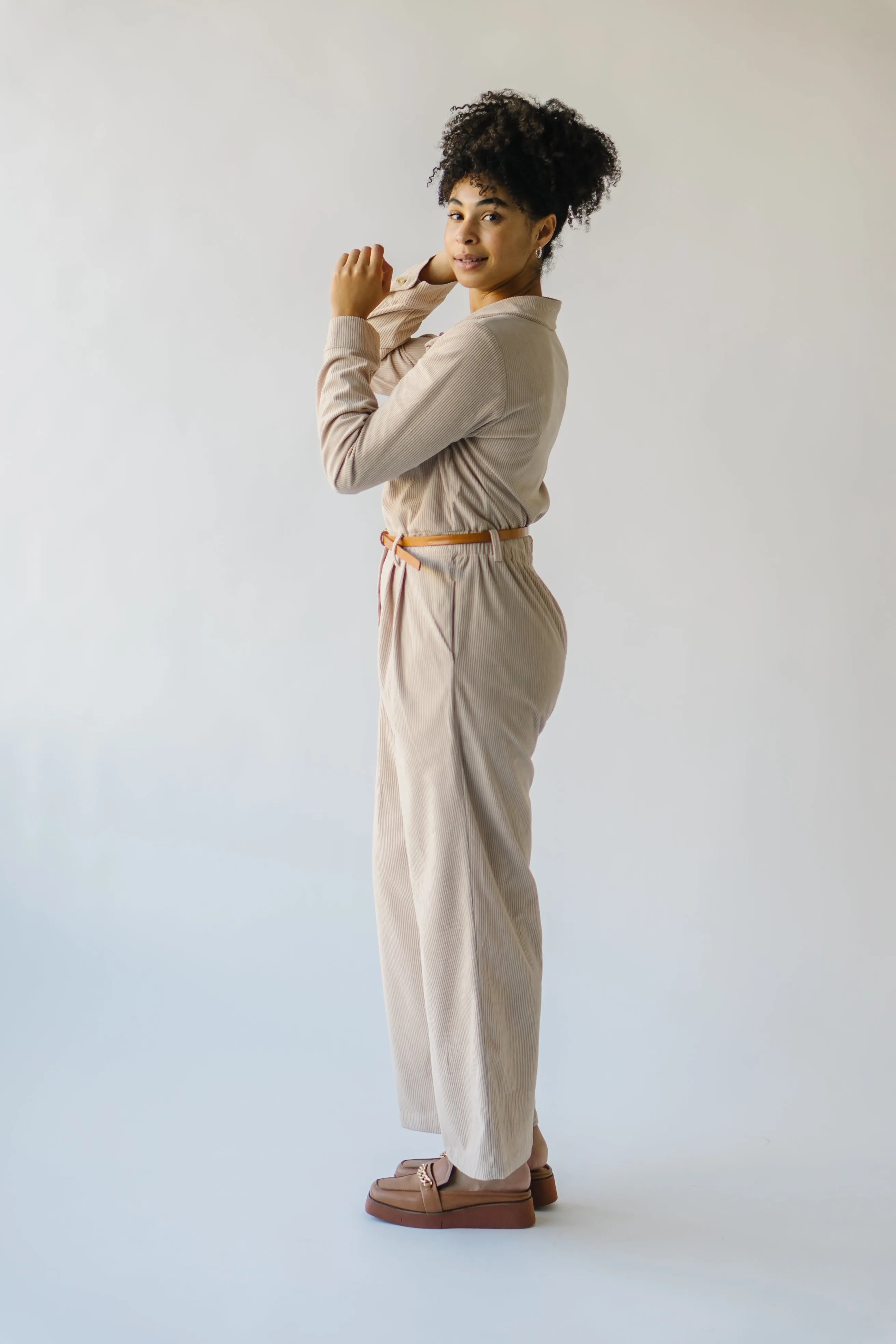 The Punla Corduroy Wide Leg Jumpsuit in Oatmeal