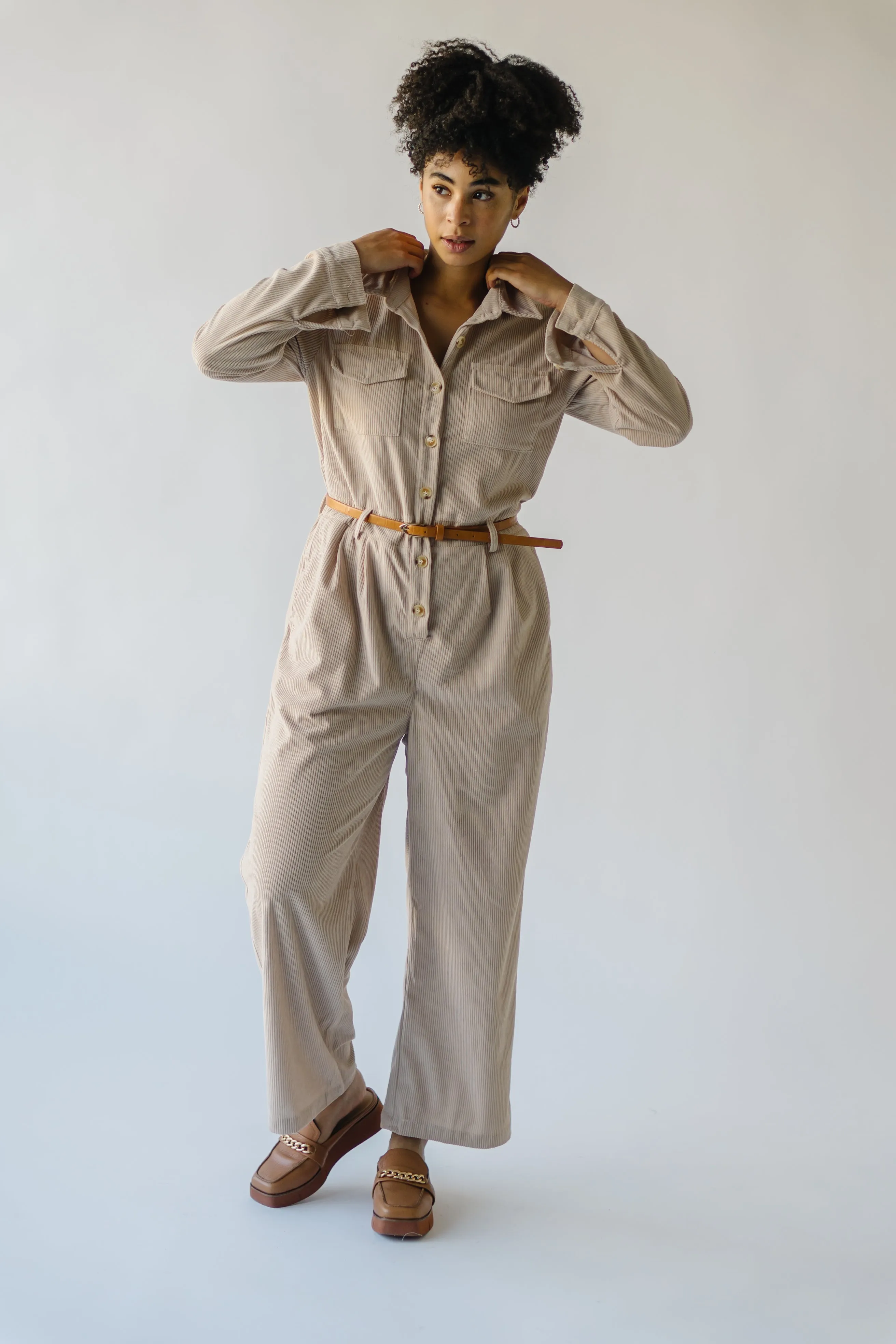 The Punla Corduroy Wide Leg Jumpsuit in Oatmeal