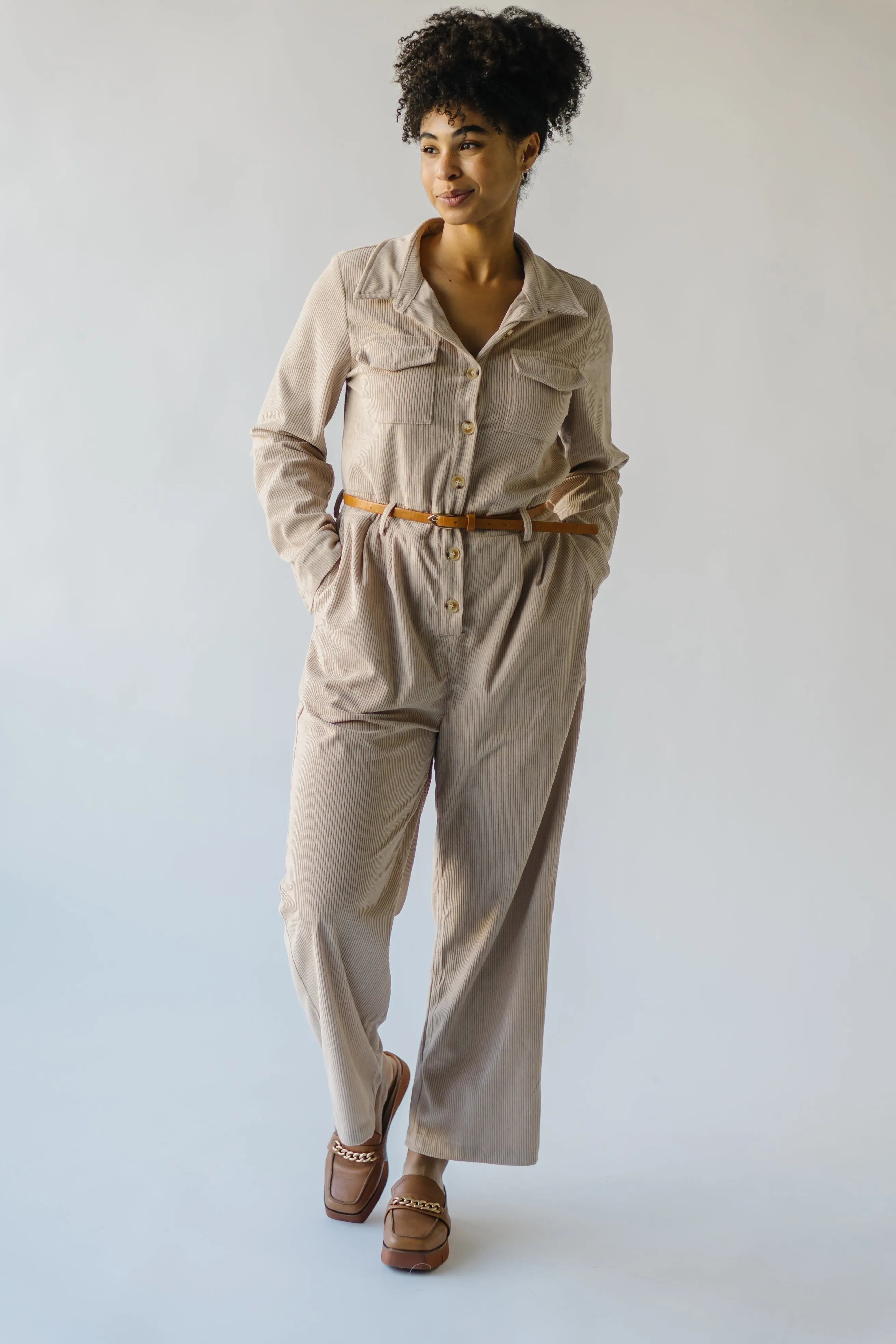 The Punla Corduroy Wide Leg Jumpsuit in Oatmeal