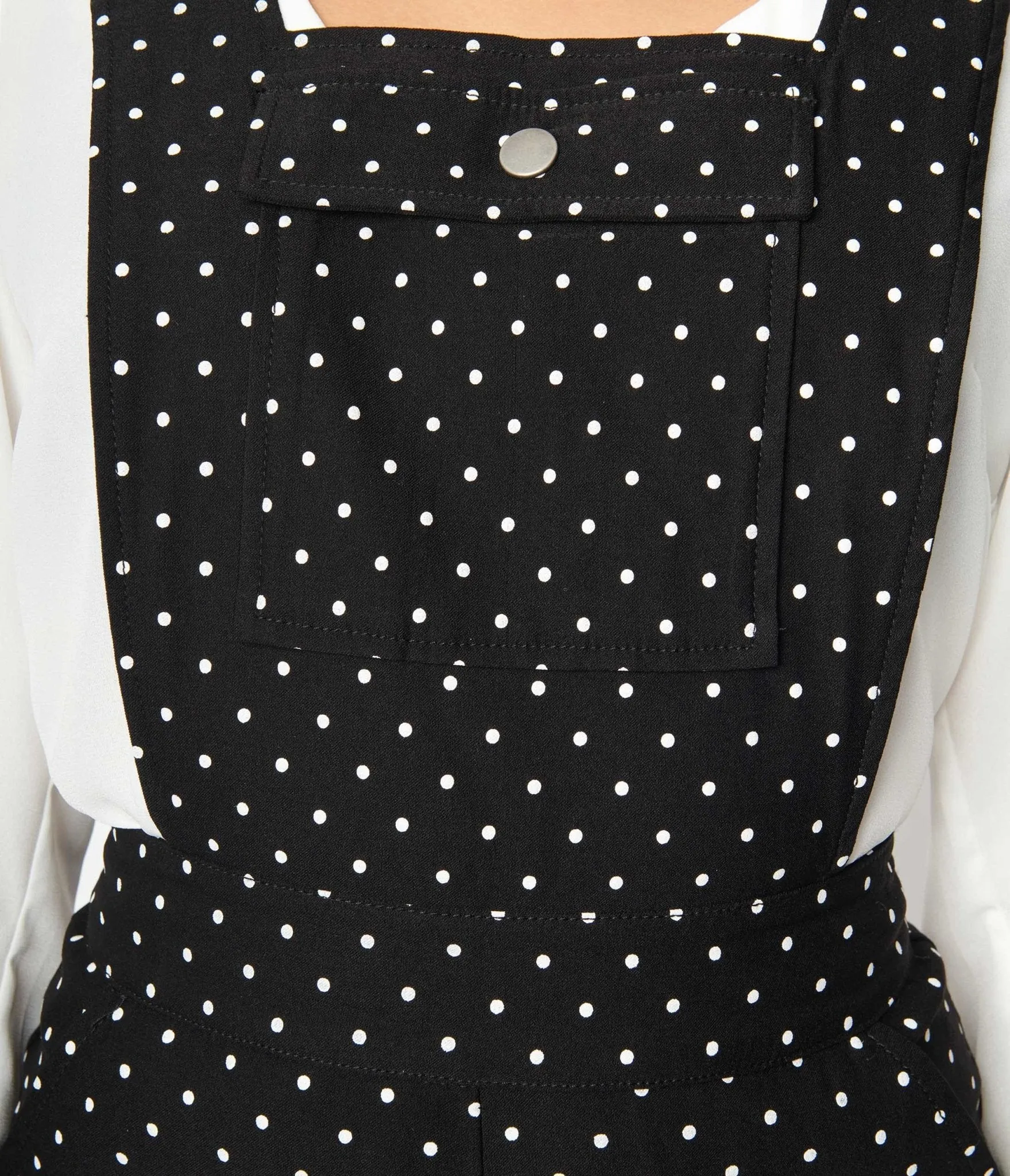 Unique Vintage Black & White Pin Dot Skinny Leg Overalls