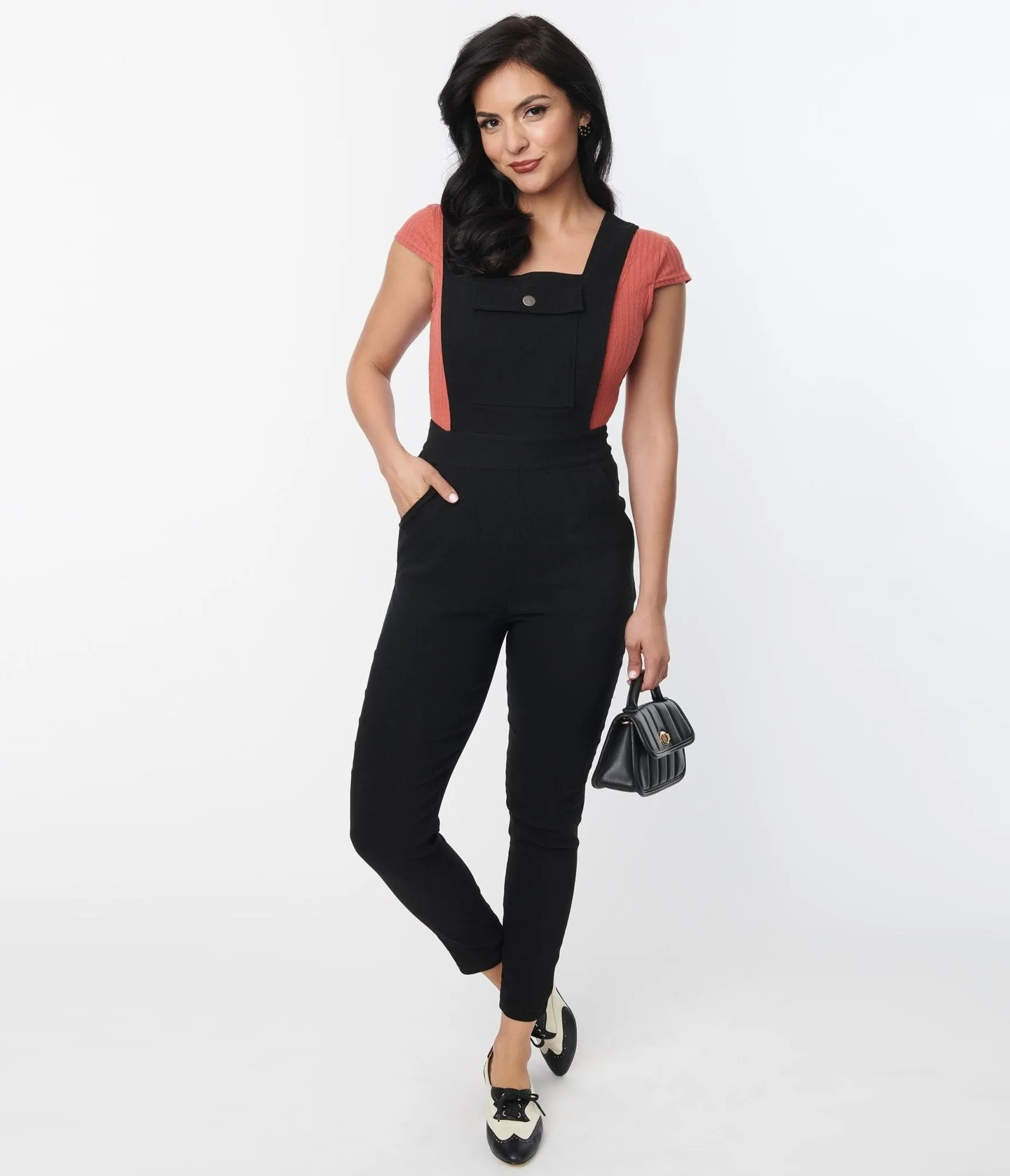 Unique Vintage Black Skinny Leg Overalls