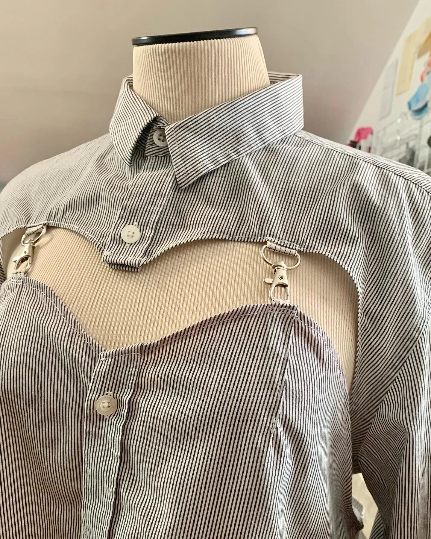 Upcycled heart garter button down sample