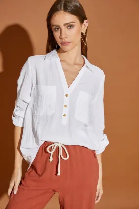 V-Neck Button Down Henley Shirt