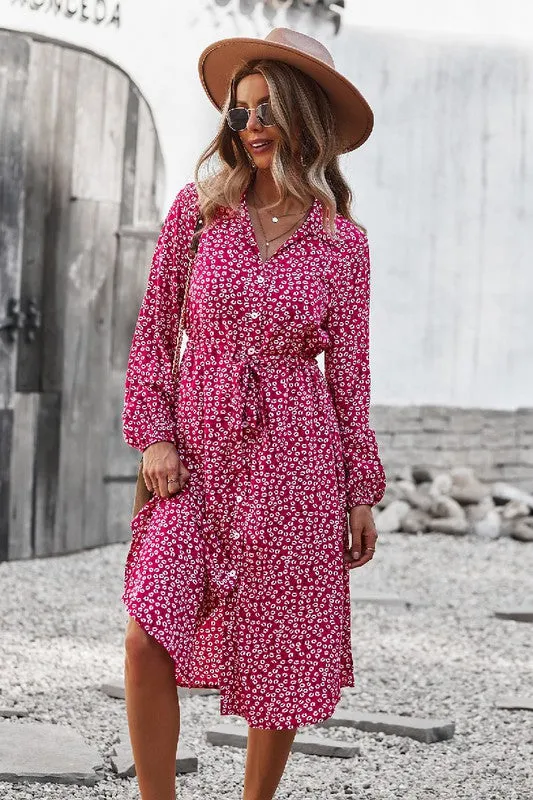 V Neck Floral Button Down Dress