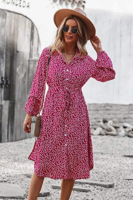 V Neck Floral Button Down Dress