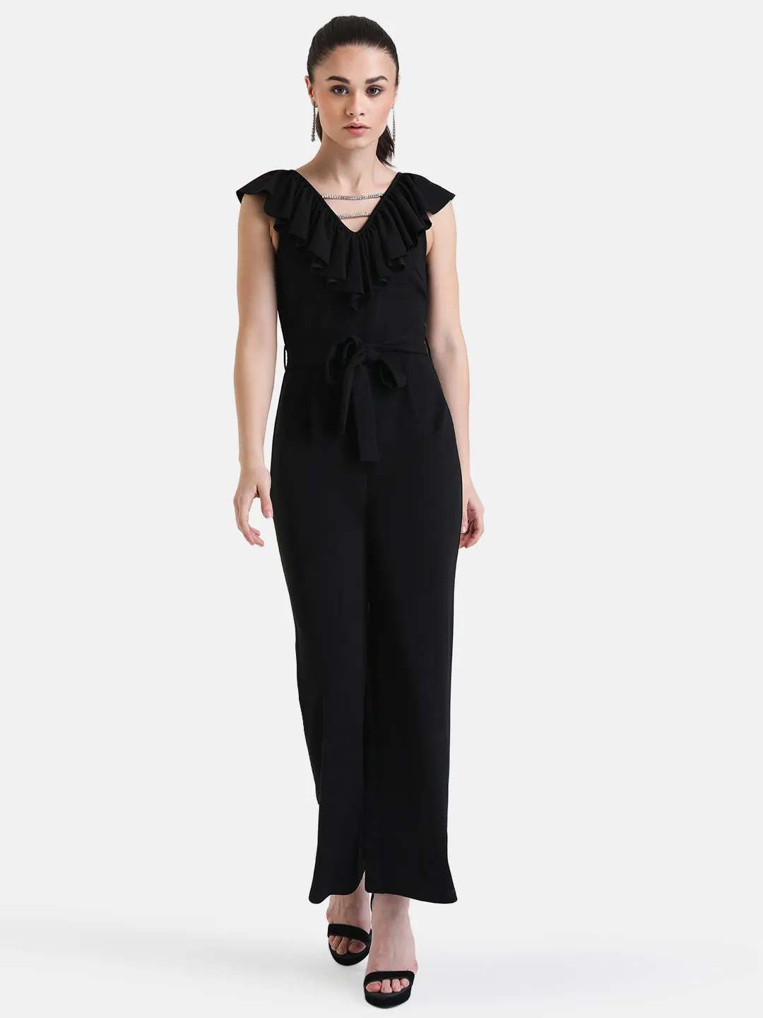 V Neck Ruffle Jumpsuit