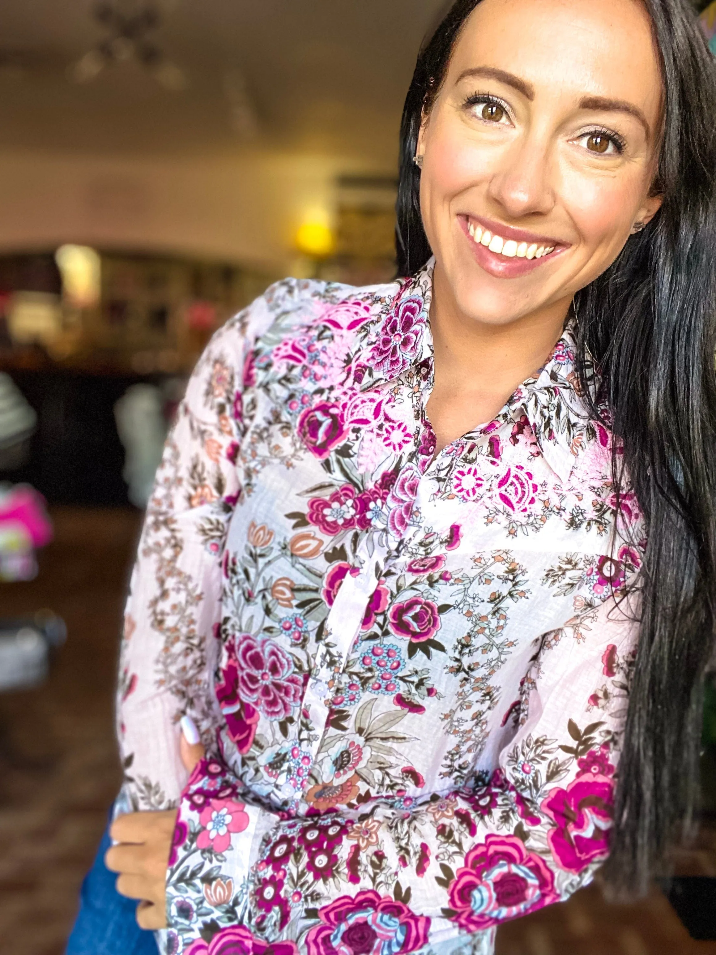 Vintage Floral and Embroidery Button Down