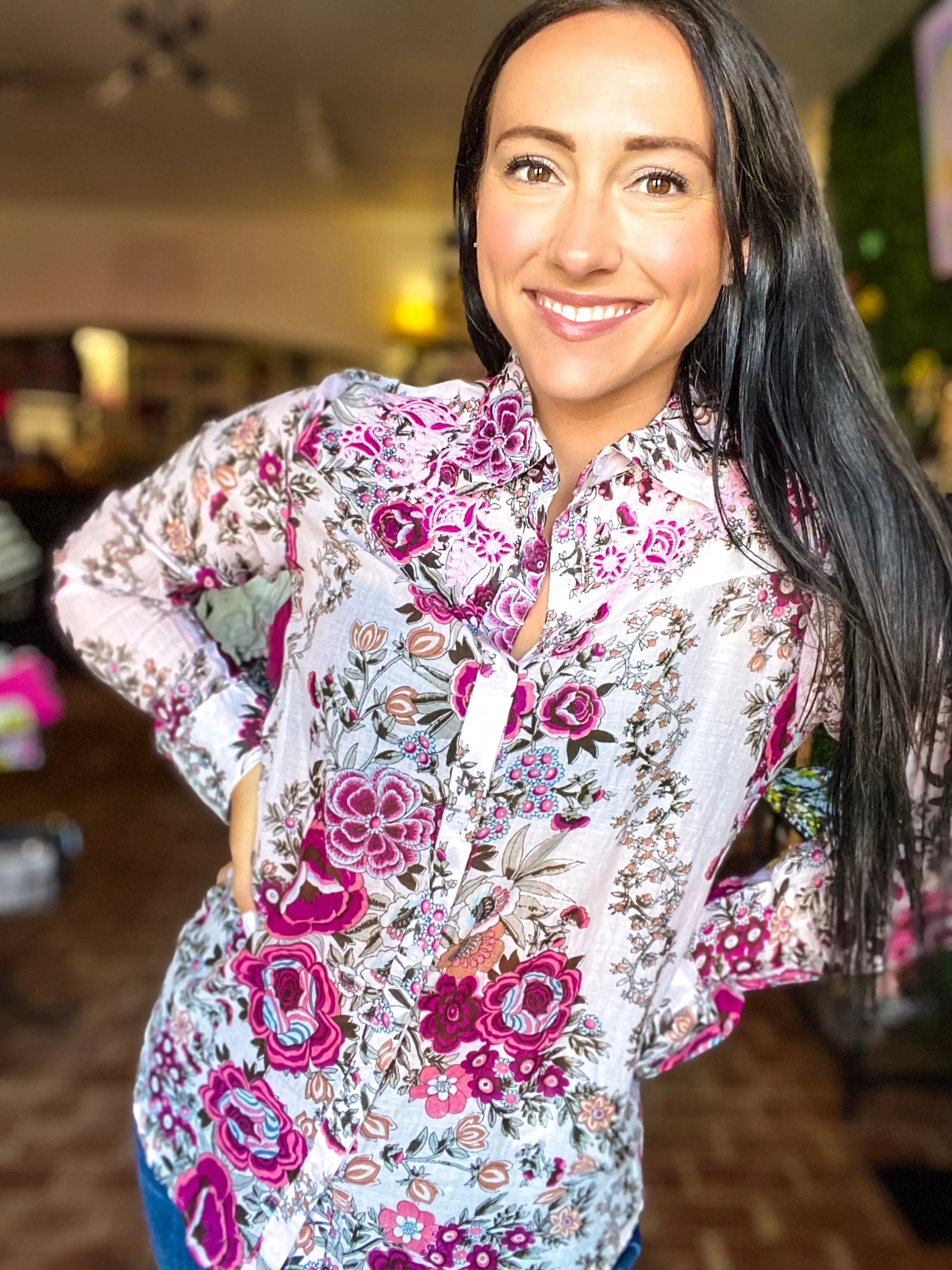 Vintage Floral and Embroidery Button Down